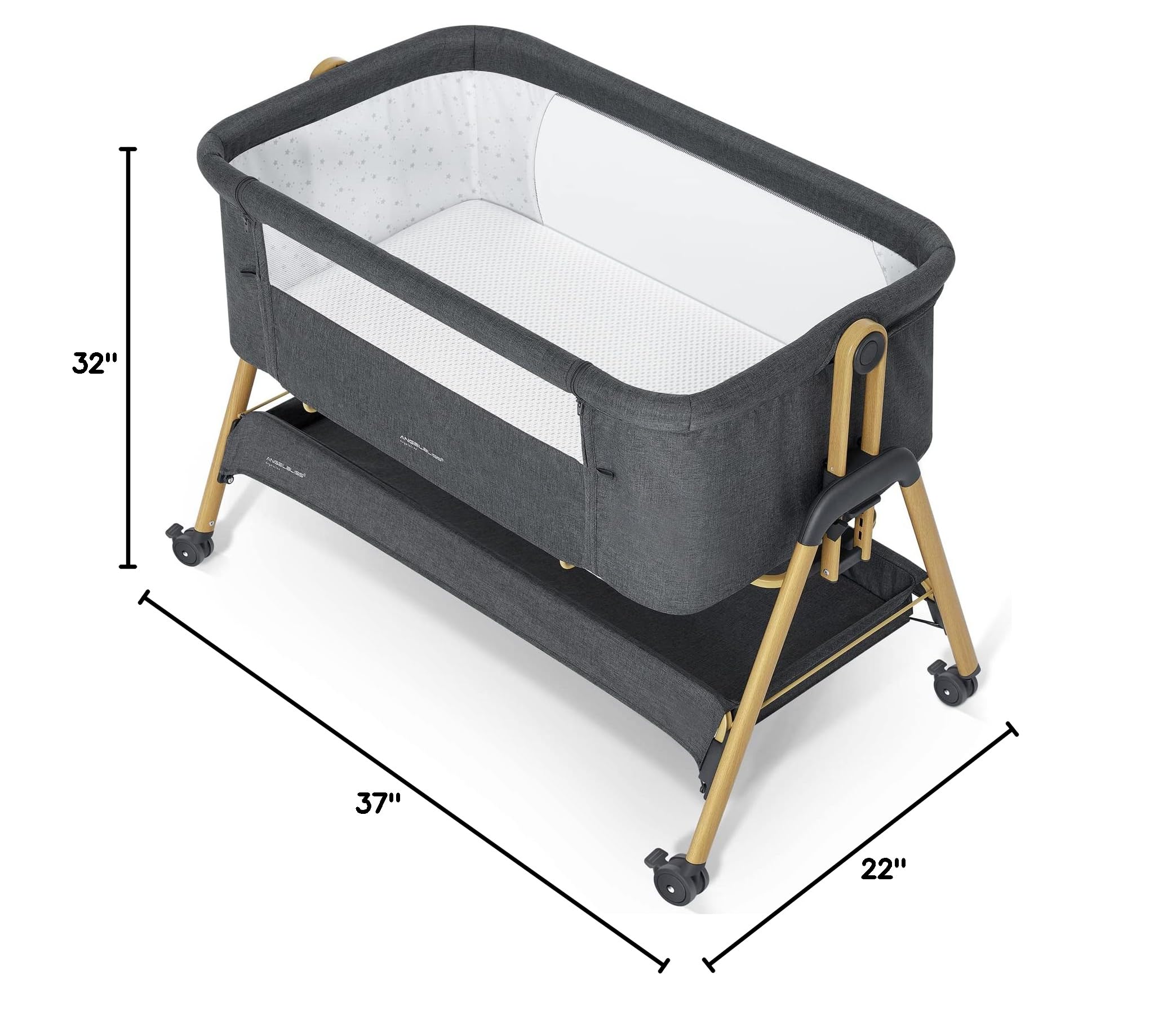 ANGELBLISS Baby Bassinet & Bedside Sleeper - Adjustable Portable Crib with Breathable Washable Mattress, 6-Level Height for Safe Co-Sleeping | Newborn Infant Bed for Nursery, Travel & Home Use