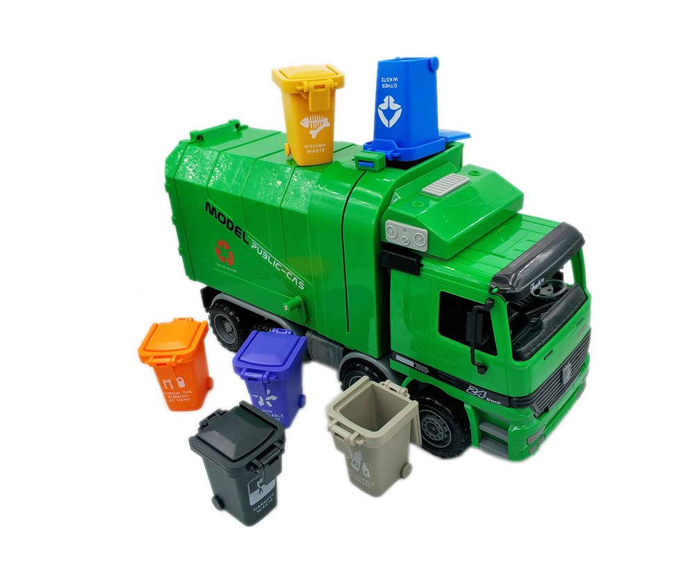 Kids Push Toy Garbage Truck - Fun & Educational Trash Can Toy Vehicles for Toddlers - Perfect for Pretend Play & Learning Recycling at Home or School