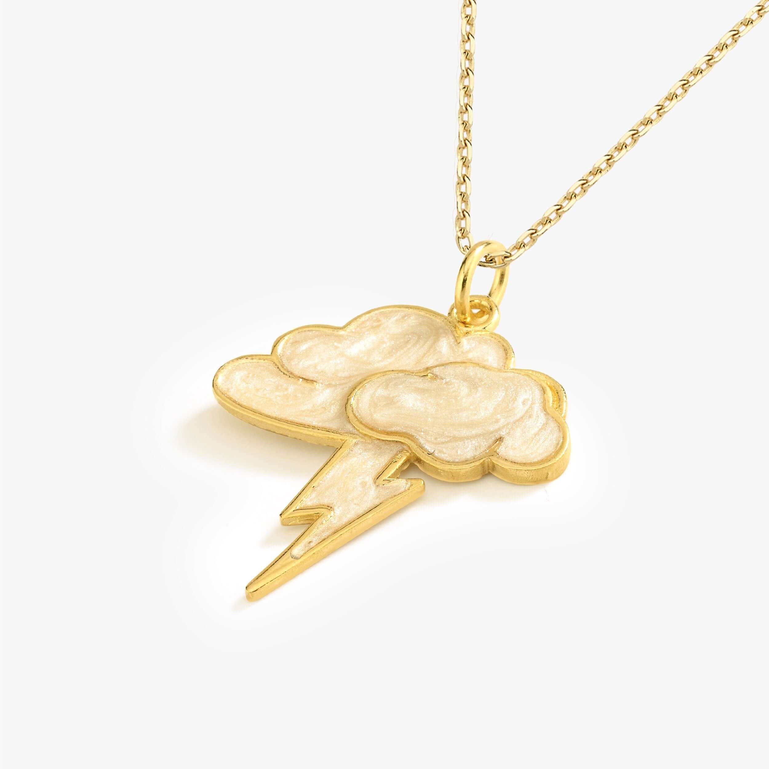 14K Gold Vermeil Cloud and Lightning Bolt Pendant Necklace - Elegant Jewelry Gift for Women - Perfect for Everyday Wear, Parties & Special Occasions