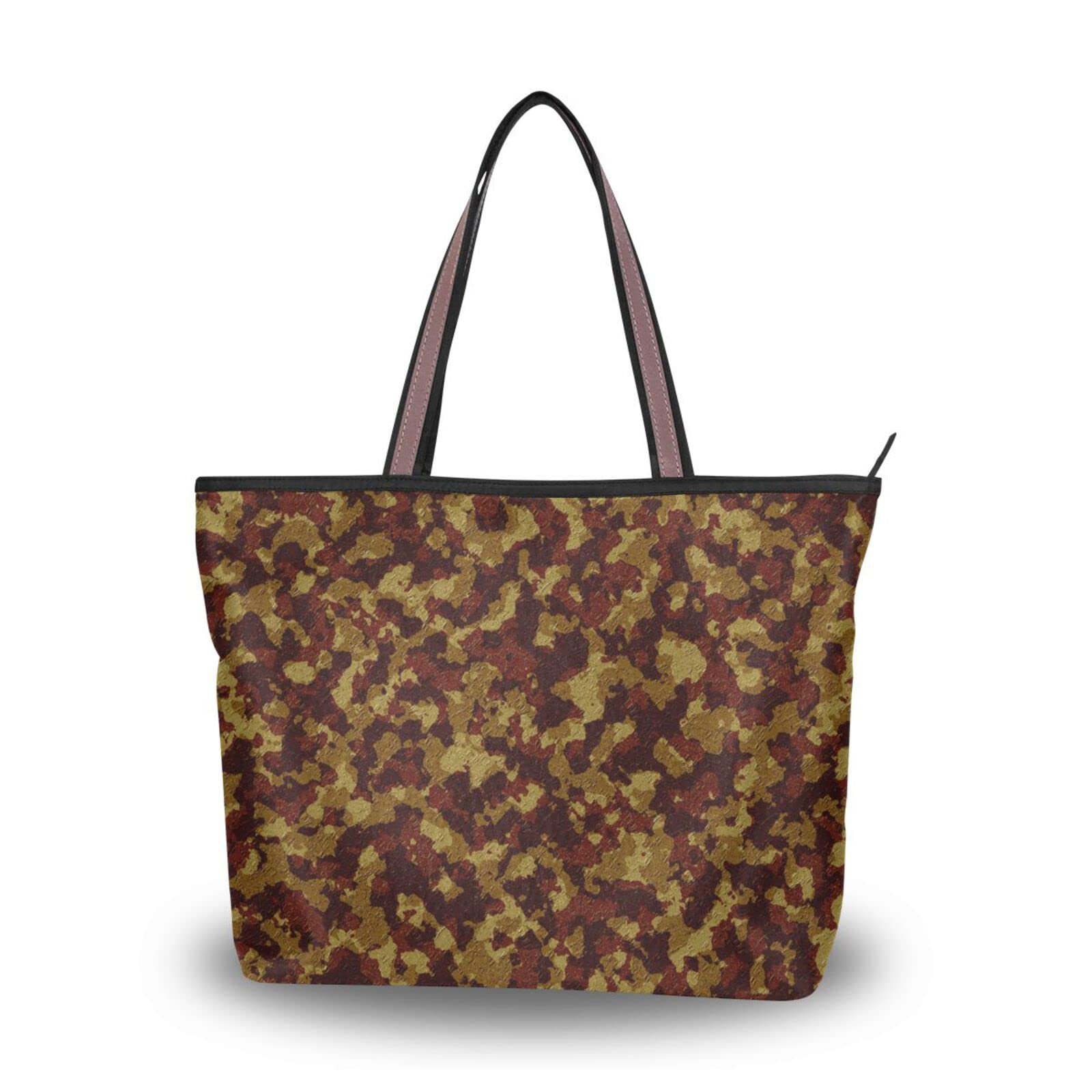 Women's Large Capacity Camouflage Print Tote Bag with Zipper - Autumn Style Grocery Shopping & Daily Use Purse (2 Sizes) - Perfect for Work, Travel & Errands