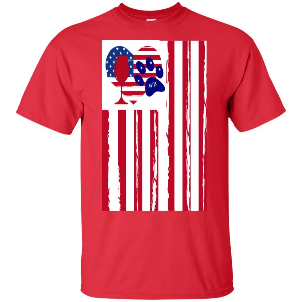 American Flag Wine Paw Heart Ultra Soft Cotton T-Shirt | Patriotic & Fun Graphic Tee for Women | Perfect for Casual Wear, Parties & Wine Lovers