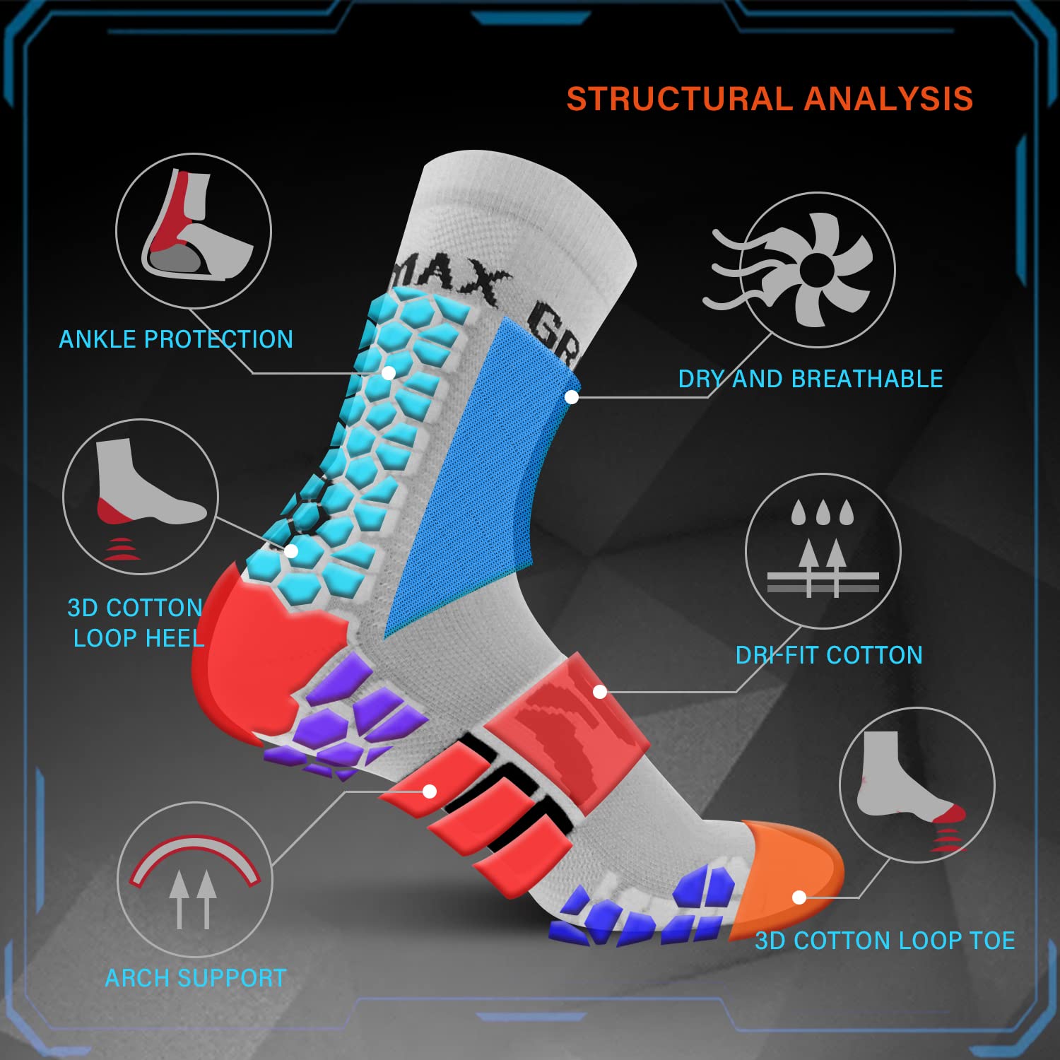 YACCA Men's Compression Running Crew Socks - Cushioned Athletic Sports Socks for Jogging, Gym & Marathon - Moisture Wicking & Arch Support Performance Socks for Workout & Daily Wear