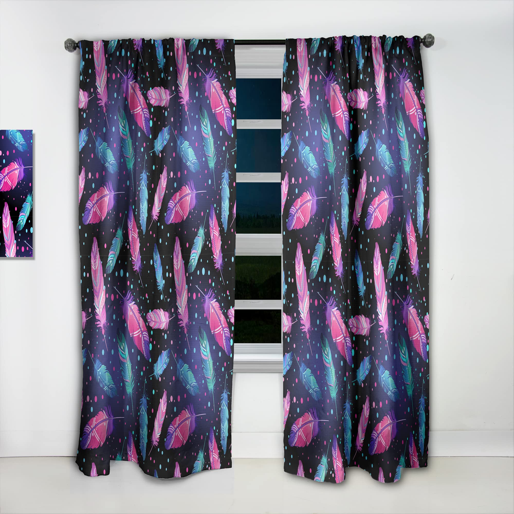 DesignQ Thermal Insulated Curtains - Painted Bird Feathers Pattern - Single Panel 52x120 - Blackout Drapes for Bedroom & Living Room - Perfect for Home Decor, Privacy & Energy Efficiency