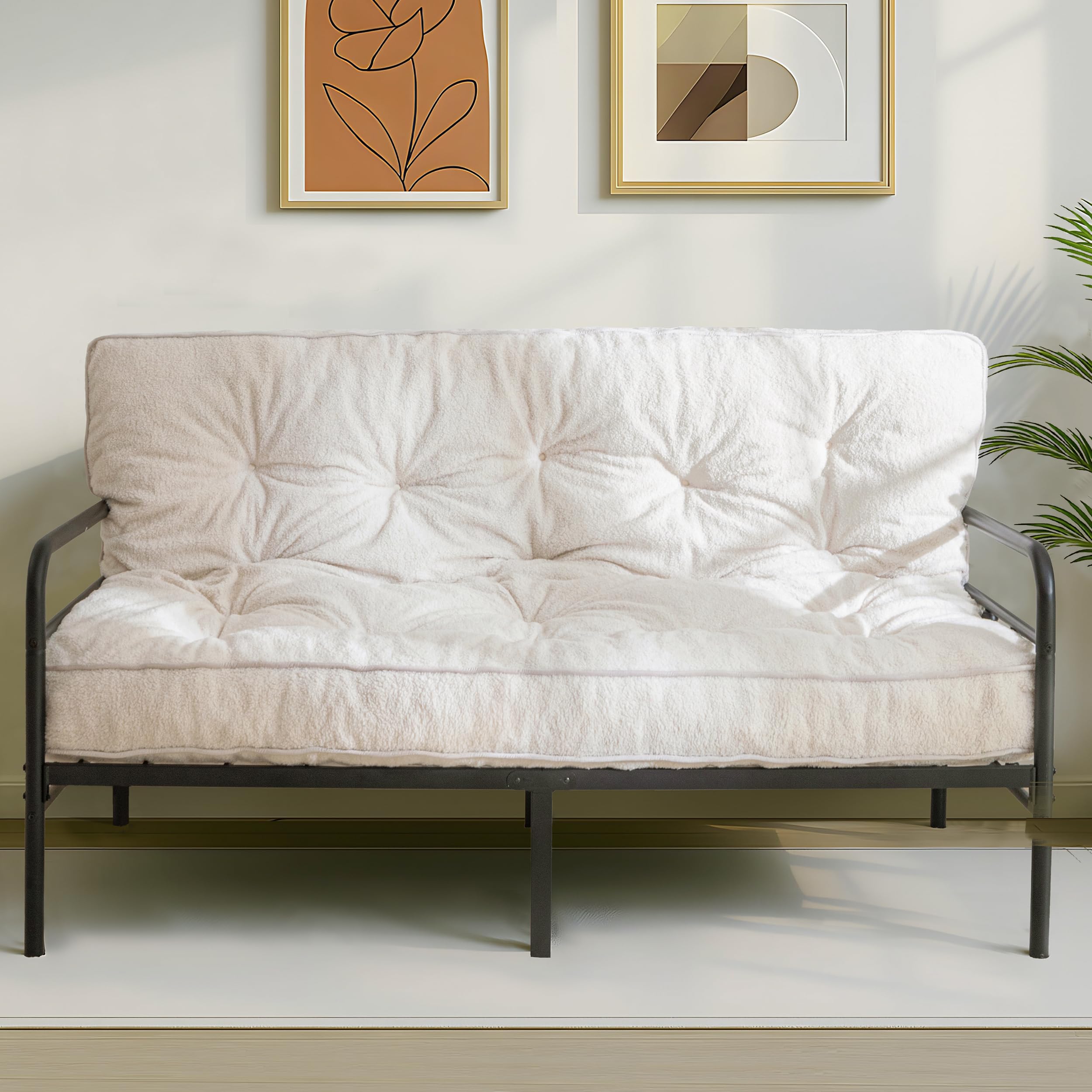 MAXYOYO 6-Inch Full Size Futon Mattress - Thick Boucle Sofa Bed with Shredded Foam Filling for Adults (Frame Not Included) | Perfect for Guest Rooms, Dorms, Apartments & Floor Sleeping - Beige