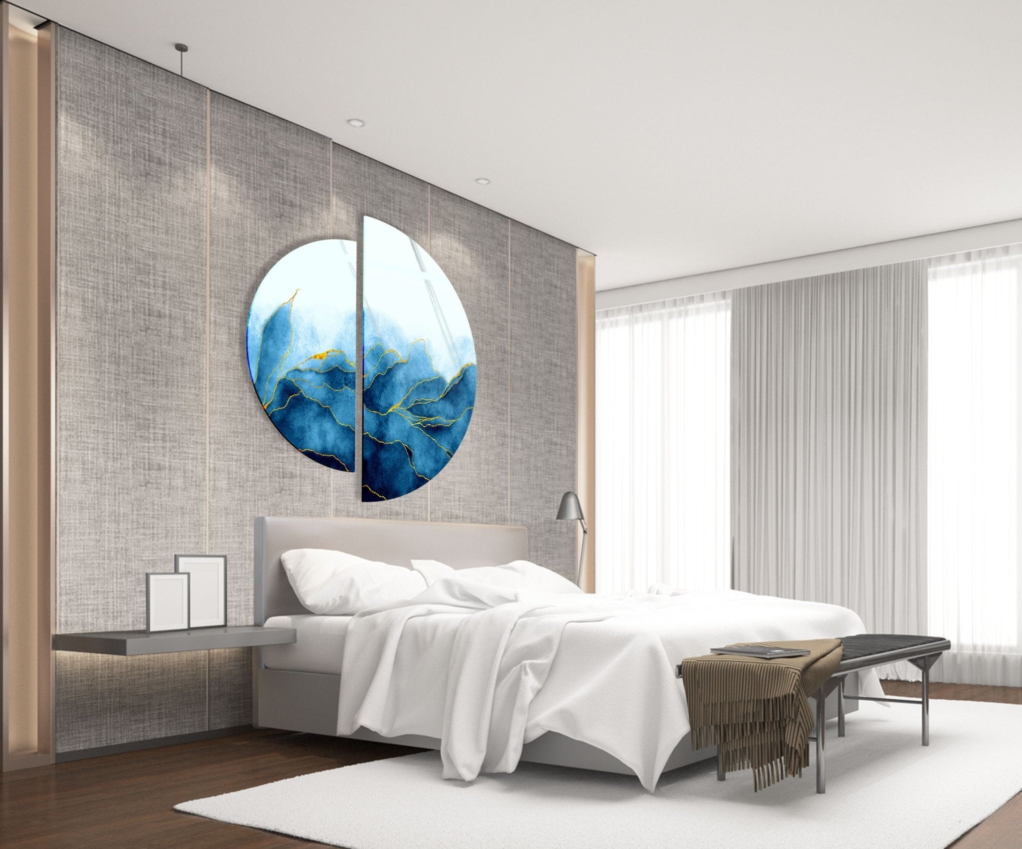 2 Piece Blue Floral Glass Wall Art Set - Elegant Handmade Home Decor for Living Room, Bedroom, or Office - Perfect Gift for Housewarming & Wedding