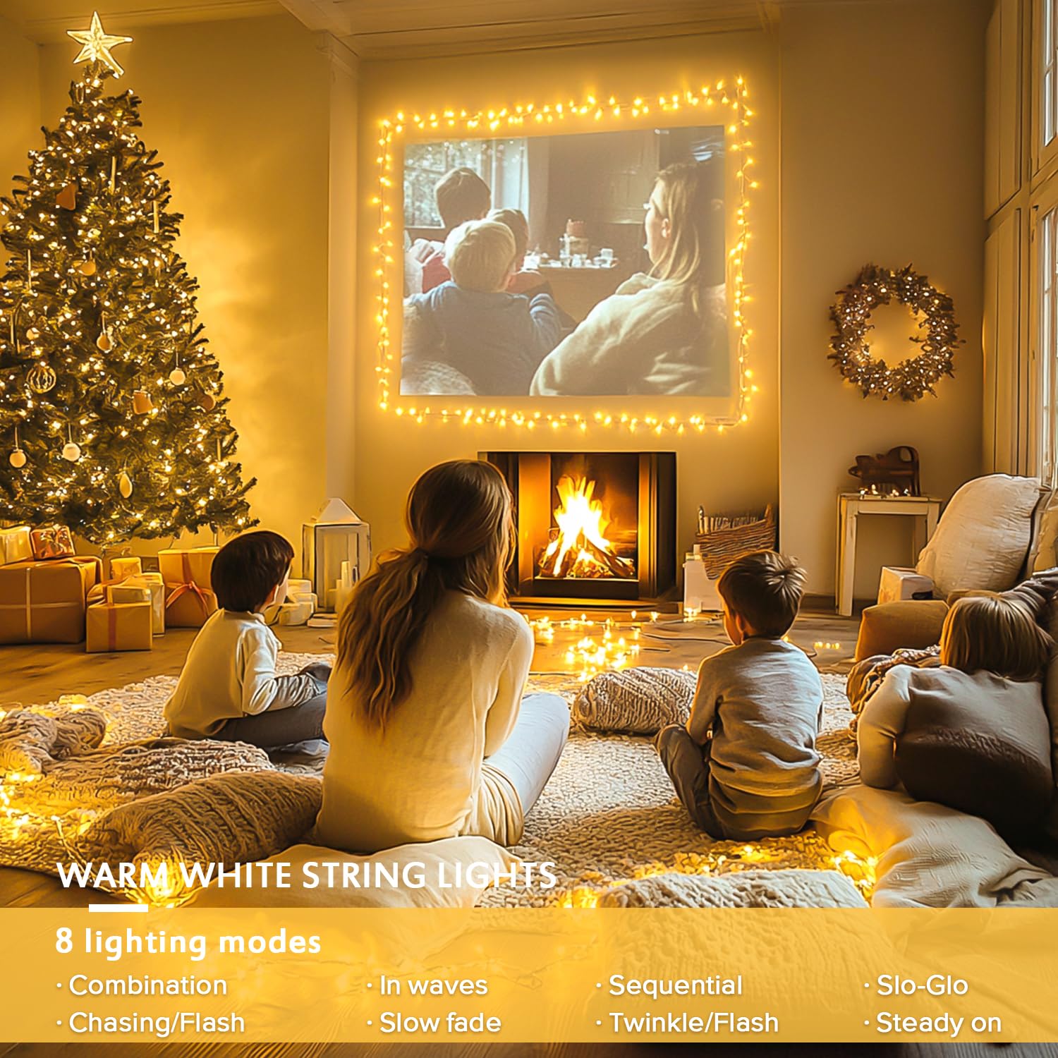 JMEXSUSS 2 Pack 100 LED Warm White String Lights - 33ft Connectable Indoor/Outdoor Christmas Lights with 8 Modes (Twinkle, Steady, etc) - Perfect for Bedroom, Tree, Window, Wedding, Patio, Party & Holiday Decorations