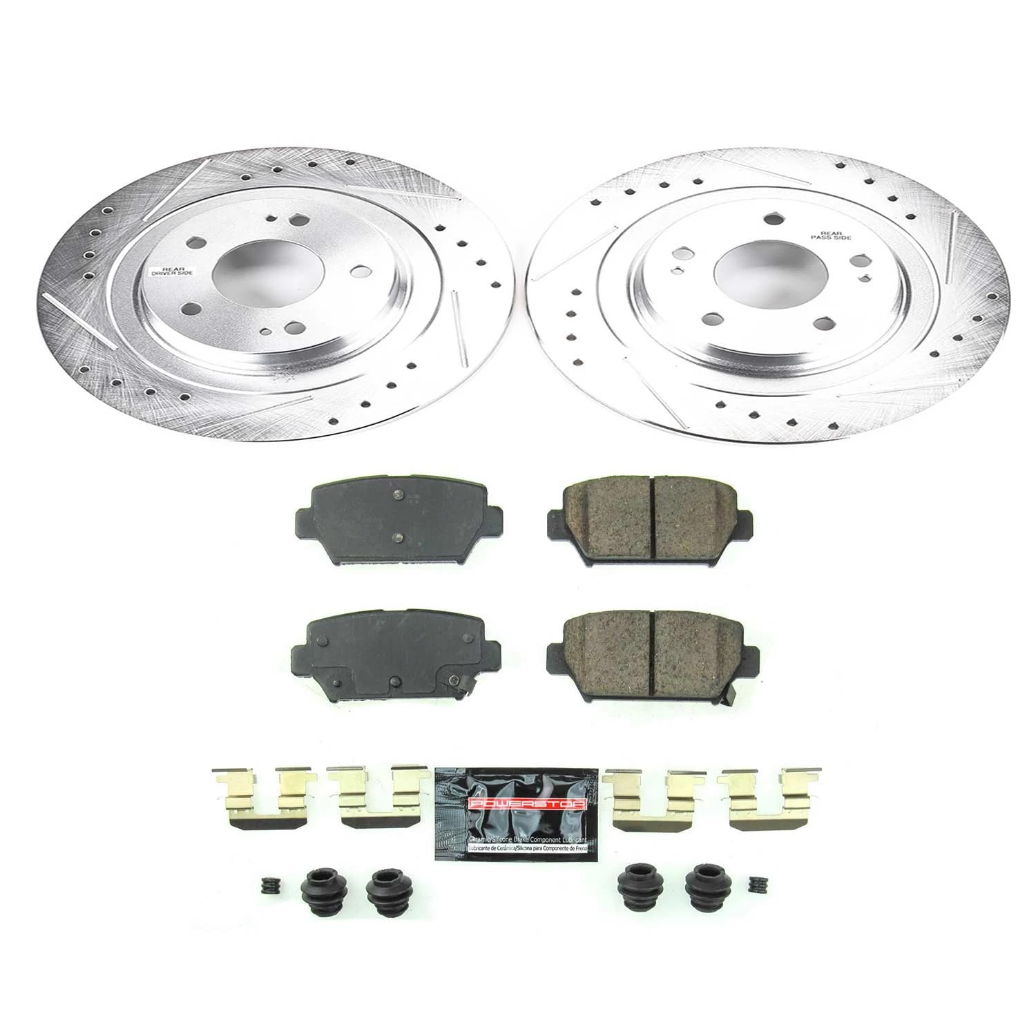 Power Stop K8434 Rear Z23 Carbon Fiber Brake Pads & Drilled/Slotted Rotors Kit - Fits 2018-2020 Mitsubishi Eclipse Cross | High-Performance Braking for Daily Commute & Mountain Driving
