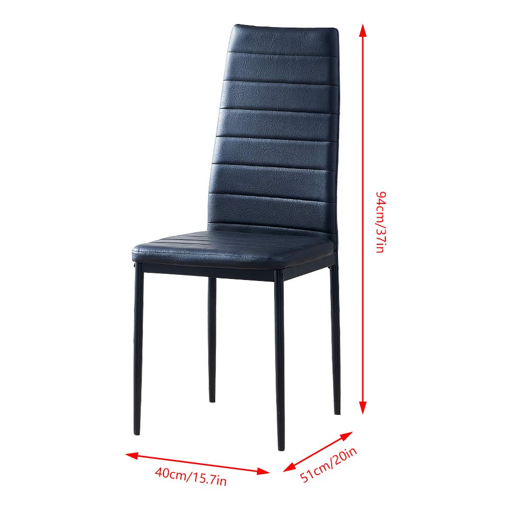 Ansley&HosHo 4-Piece Faux Leather Dining Chair Set with Sturdy Metal Legs - Modern High Back Padded Kitchen & Living Room Chairs for Home, Office or Restaurant - Comfortable Seating for Family Dinners, Entertaining Guests & Daily Use (Black)