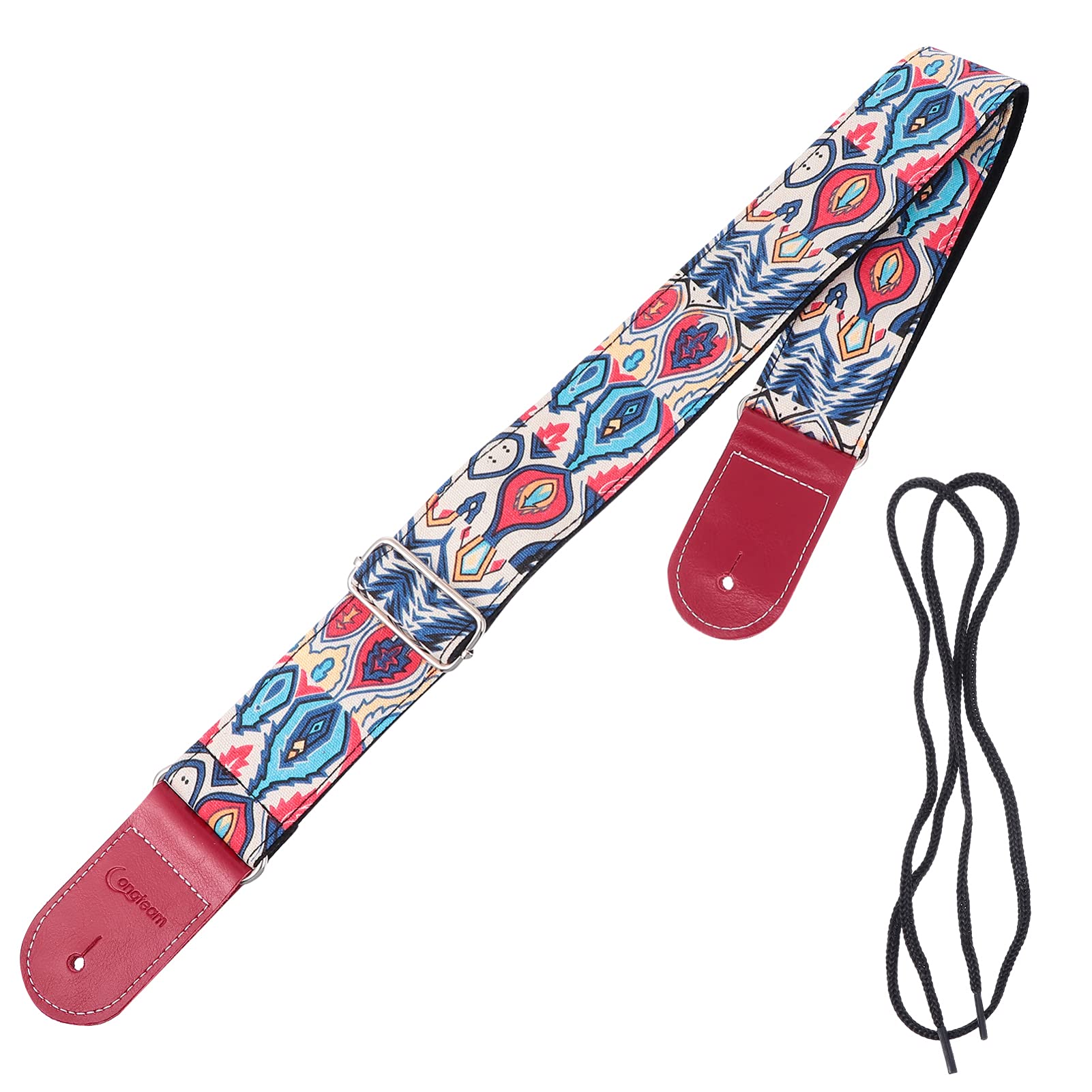 MILISTEN Adjustable Guitar Strap - Retro Bohemian Leather & Cotton Ukulele Strap - Ethnic Style Shoulder Strap for Bass, Electric & Acoustic Guitars - Peacock Design - Perfect for Live Performances, Studio Sessions & Traveling Musicians