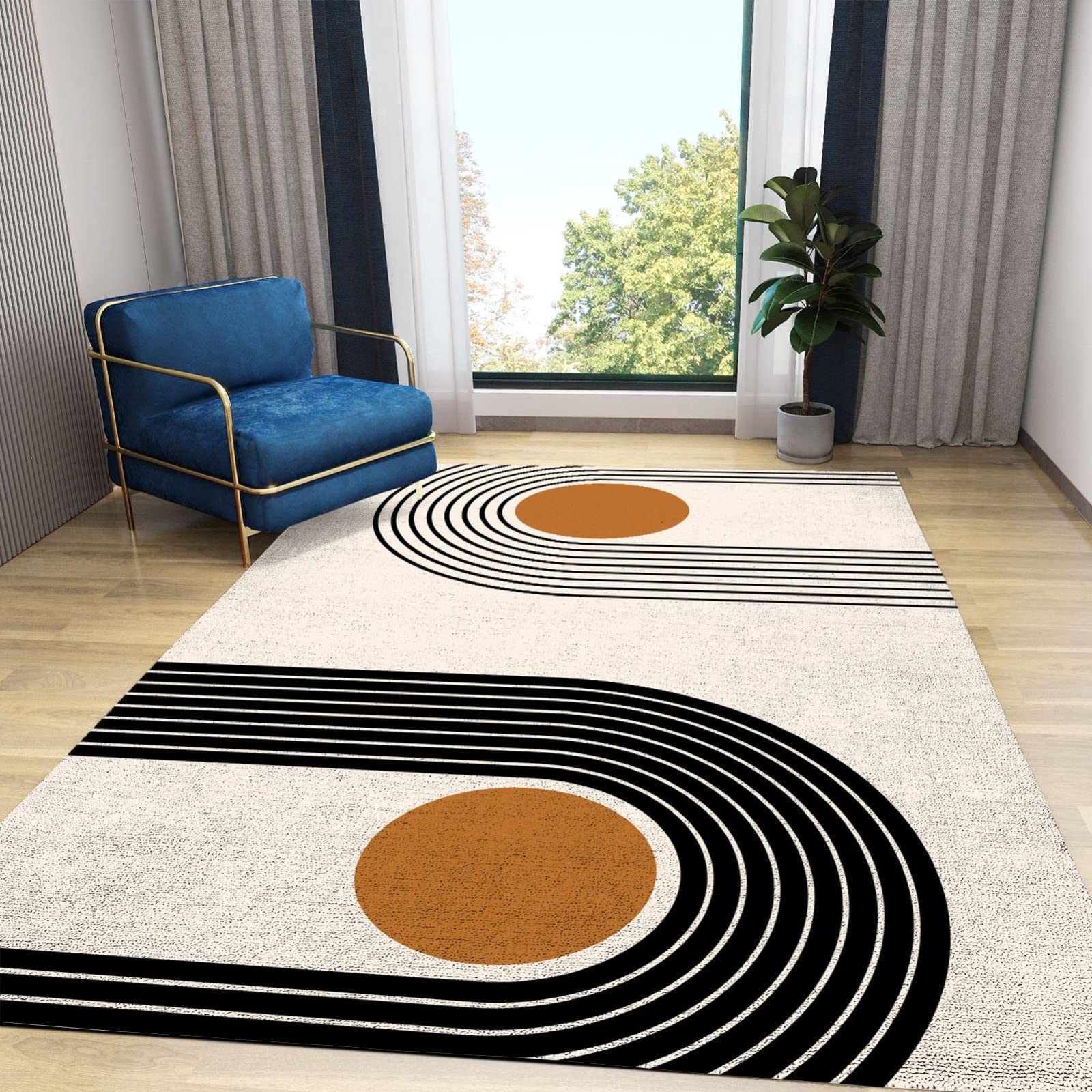 Mid Century Modern Geometric Area Rug - 5'x7' Abstract Boho Carpet with Non-Slip Backing for Living Room, Bedroom & Home Decor | Perfect for Sofa, Floor Mats & Contemporary Interior Design