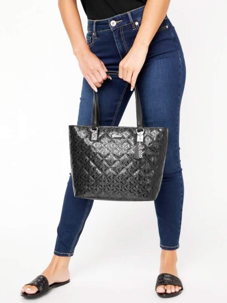 GUESS Women's Patent Leather Logo Tote Bag & Wallet Set - Black | Stylish Work Bag, Travel Purse & Everyday Carryall for Women