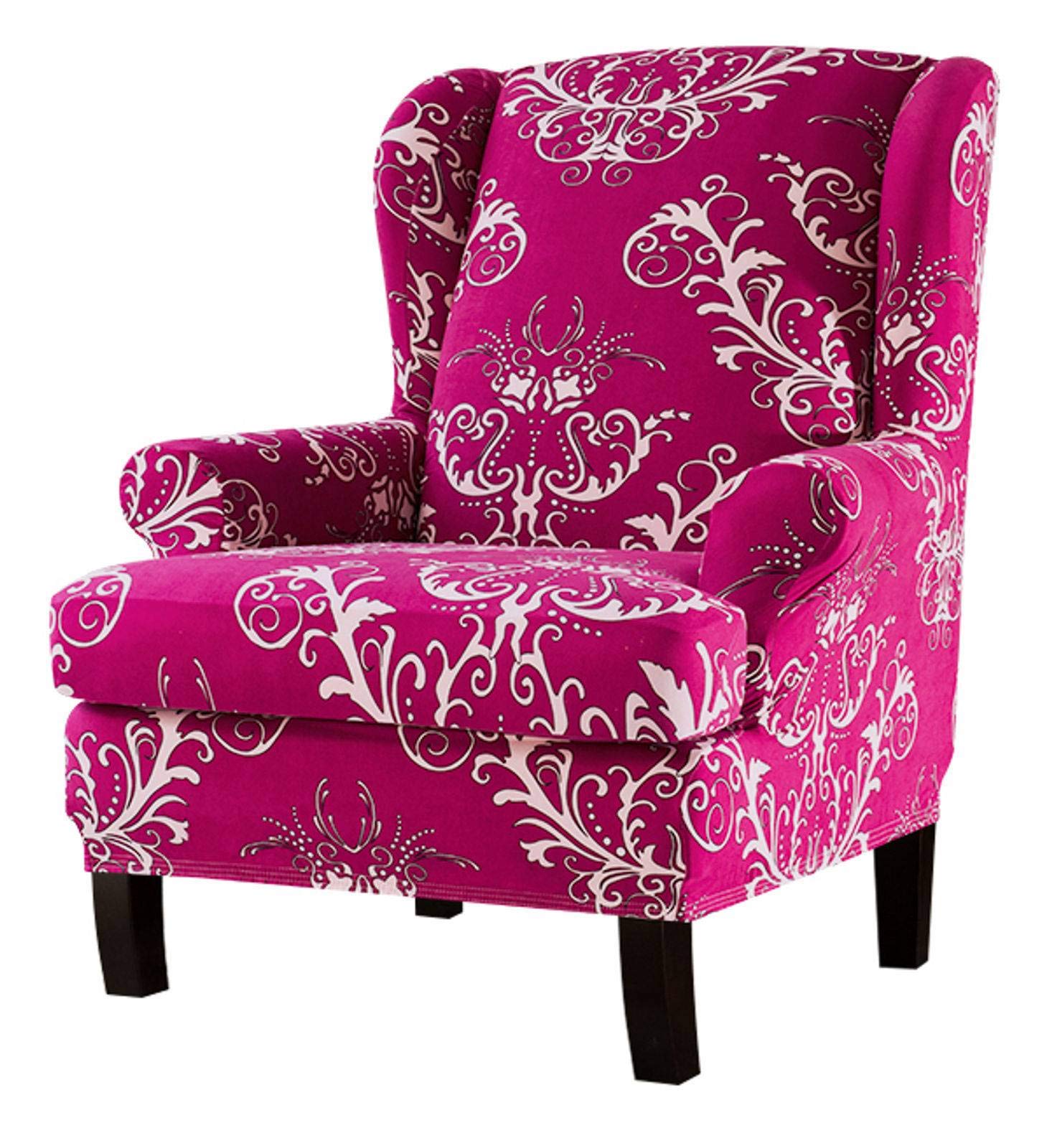 SLOUD 2-Piece Stretch Wing Chair Cover - Printed Pattern Microfiber Armchair Slipcover for Wingback Chairs & Living Room Sofas (Rose Red) - Perfect for Home Decor, Furniture Protection & Style Upgrade