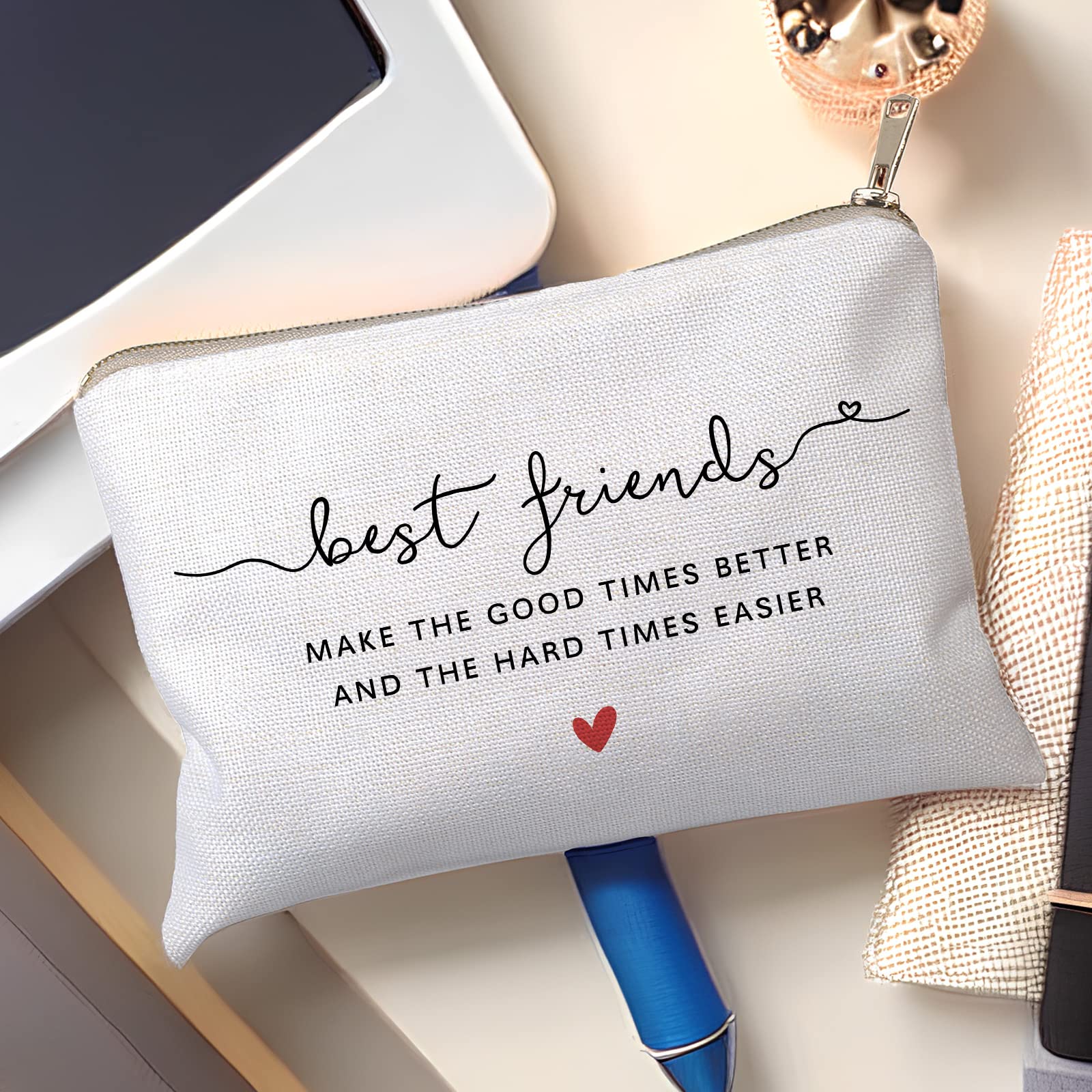 Best Friendship Gifts - Heart-Shaped Cosmetic Makeup Bag for Sister, Best Friend, Birthday & Anniversary | Missing You Gift Idea for Travel, Gym & Daily Use
