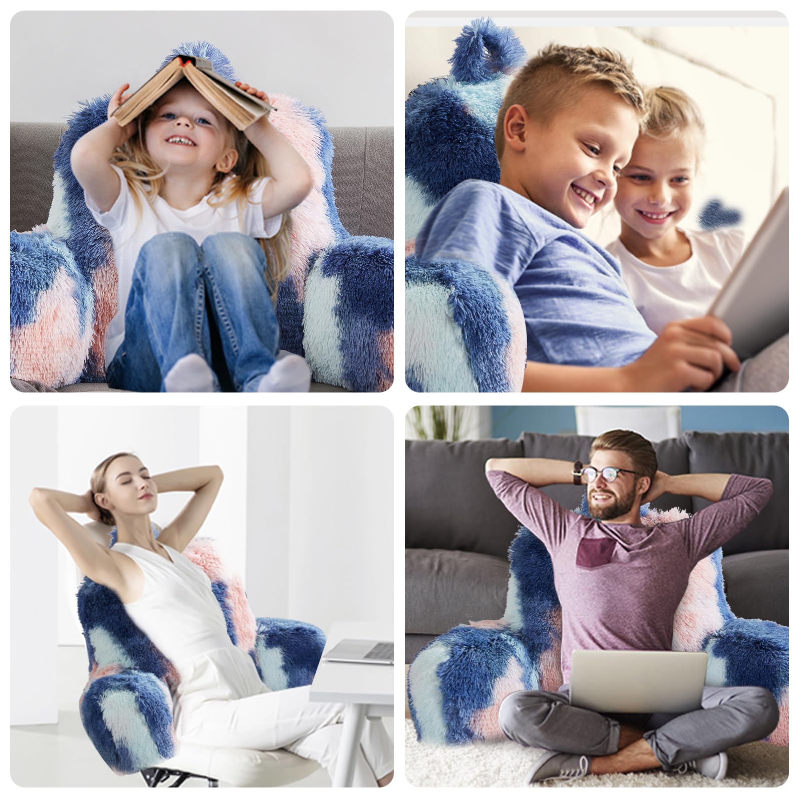 Ergonomic Reading Pillow for Adults - Soft Faux Fur Backrest with Arms, Supportive Bed Cushion for Sitting in Bed, Watching TV, or Studying - Perfect for College Dorms, Home Use & Relaxation