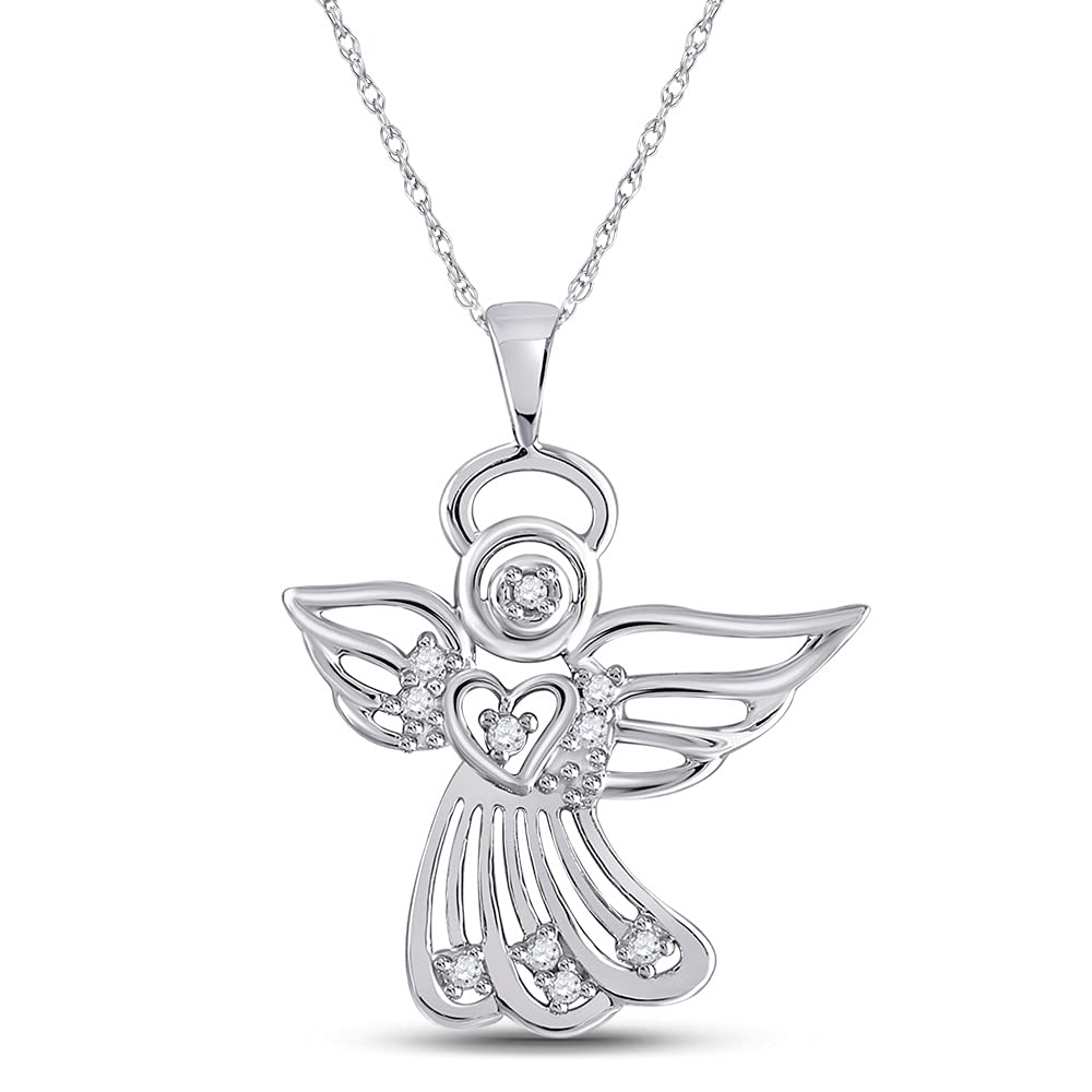 10K White Gold Women's Round Diamond Guardian Angel Pendant Necklace - 1/10 CTTW - Elegant Jewelry Gift for Her, Perfect for Birthdays, Anniversaries & Special Occasions