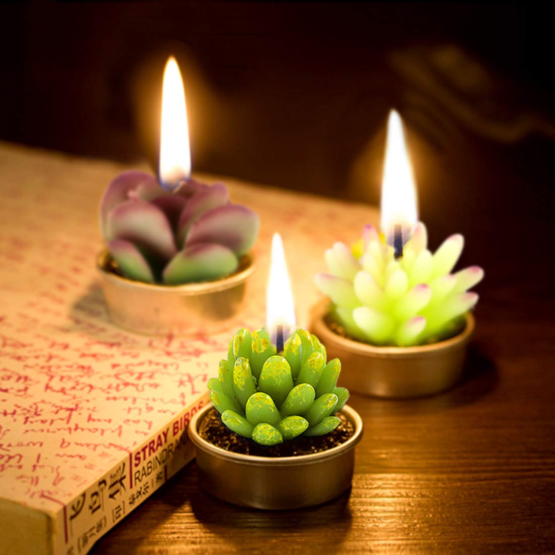 Glarks 12-Pack Succulent Cactus Candles - Decorative Flameless LED Candles for Home Decor, Wedding Centerpieces, Birthday Parties & DIY Gifts - Perfect for Valentine's Day, Spa Nights & Romantic Ambiance