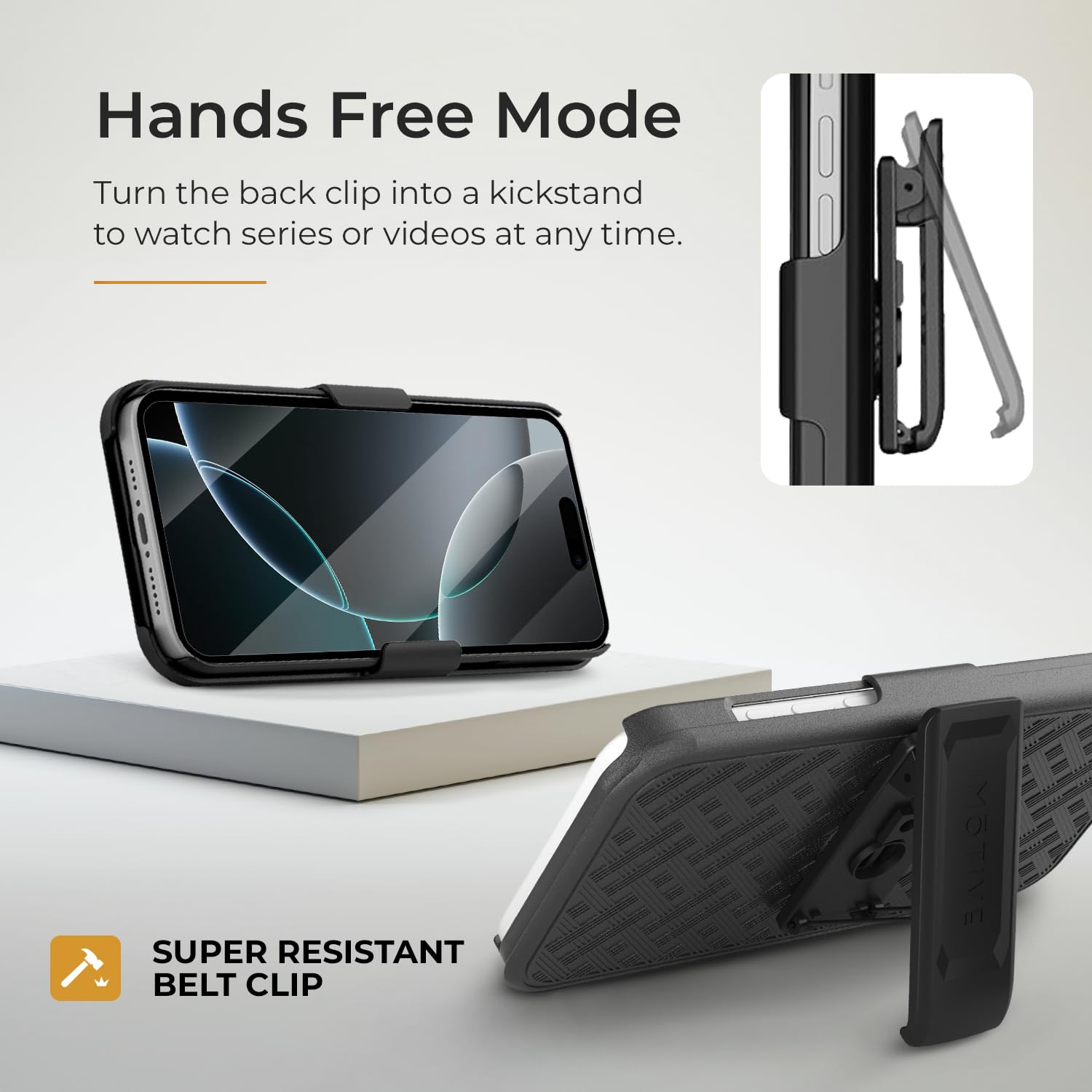 MOTIVE Rugged Holster Case for iPhone 16 Pro with Belt Clip & Kickstand | Shockproof Protective Cover | Slim Shell Holster Combo | Ranger Series | Perfect for Outdoor Adventures, Construction Work & Active Lifestyles