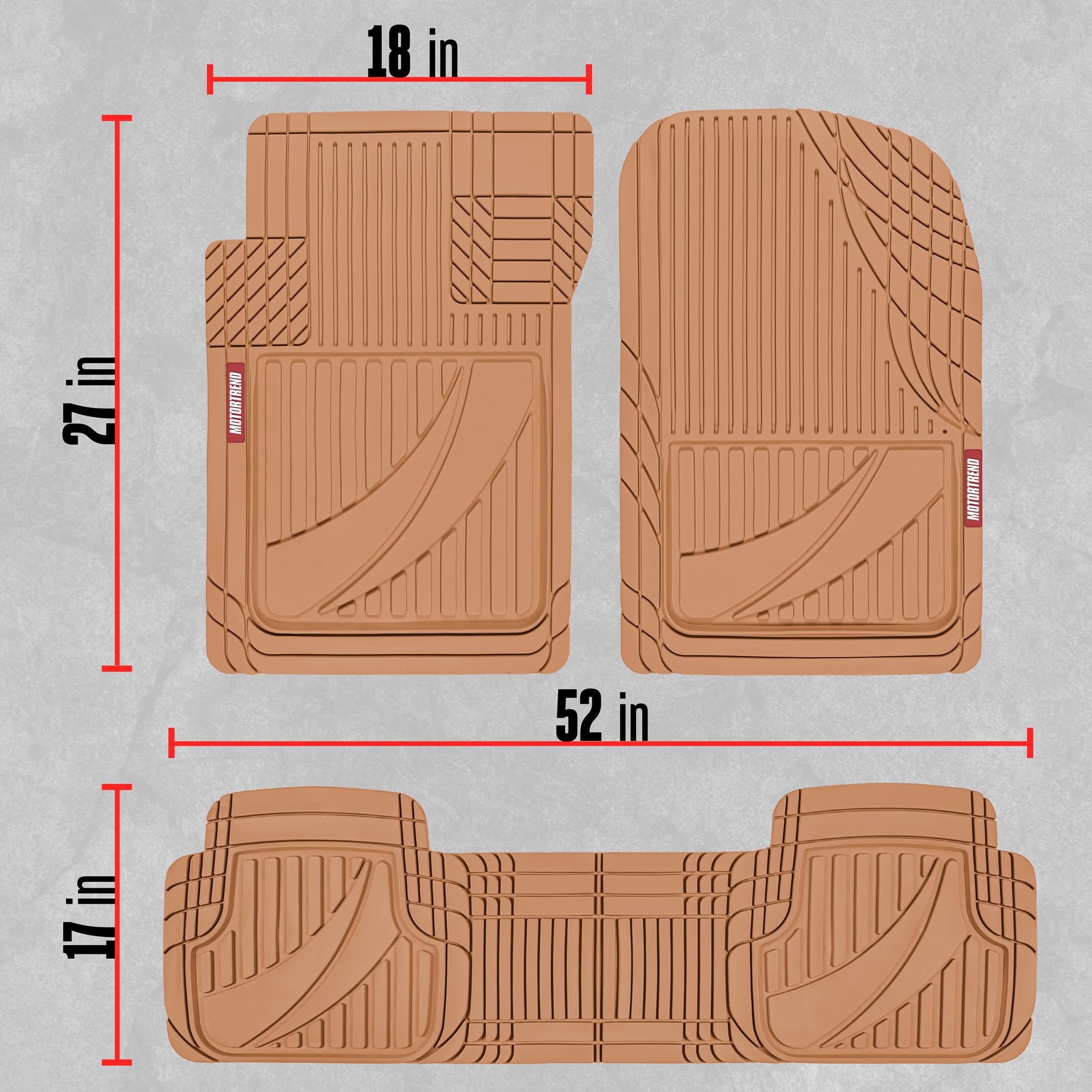 Motor Trend FlexTough™ Heavy Duty Beige Rubber Car Floor Mats - All Weather Protection for SUV, Truck & Sedan | Universal Fit Floor Liners & Cargo Mats Set | Durable Interior Accessories for Rain, Snow & Mud Protection | Perfect for Daily Commute, Road Trips & Off-Road Adventures