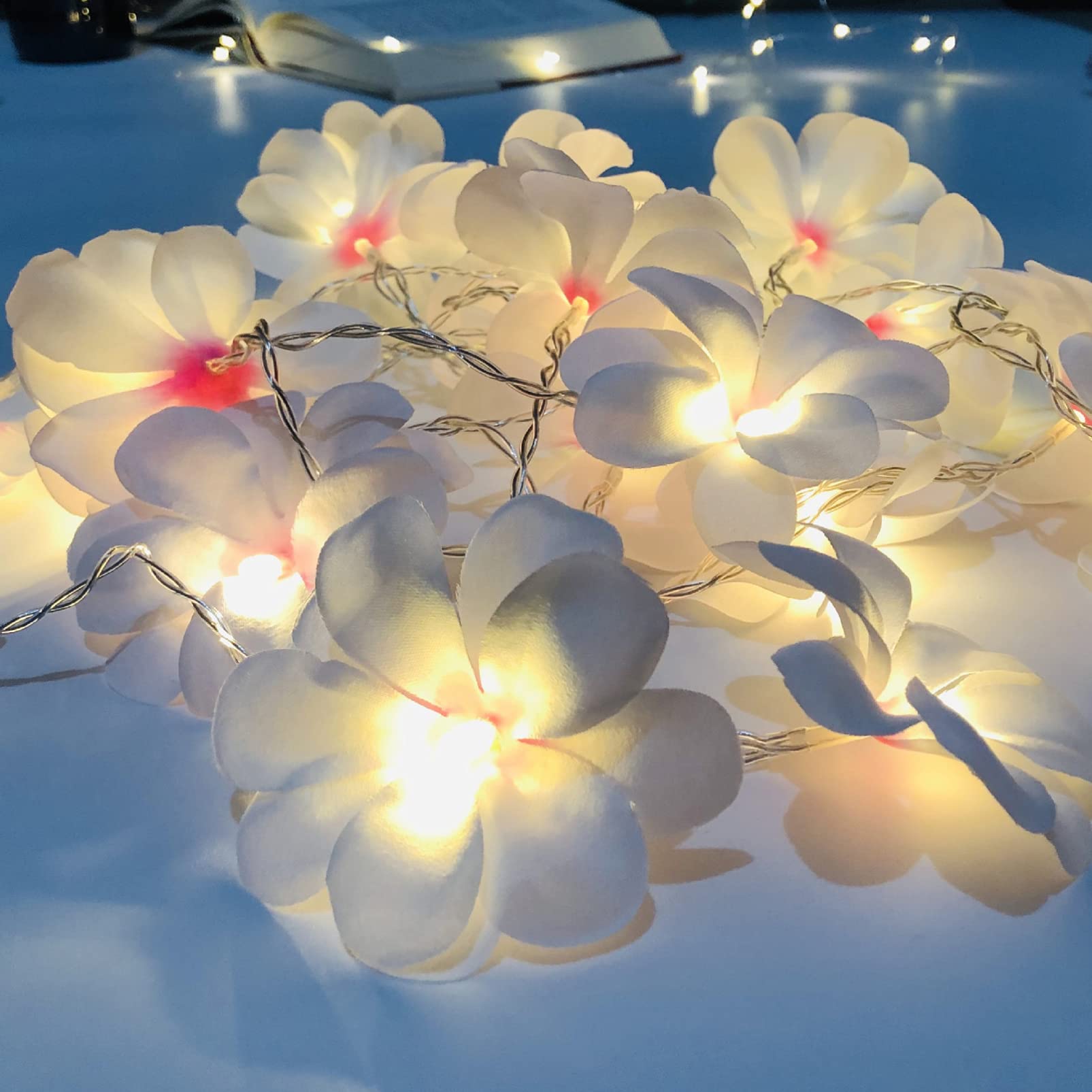 Lurrose Plumeria String Lights - 20ft Floral Fairy Lights for Christmas, Wedding, Home, Beach & Party Decor - No Battery Required (300x6.5x6.5cm) - Perfect for Indoor/Outdoor Decoration, Garden Lighting, and Festive Celebrations