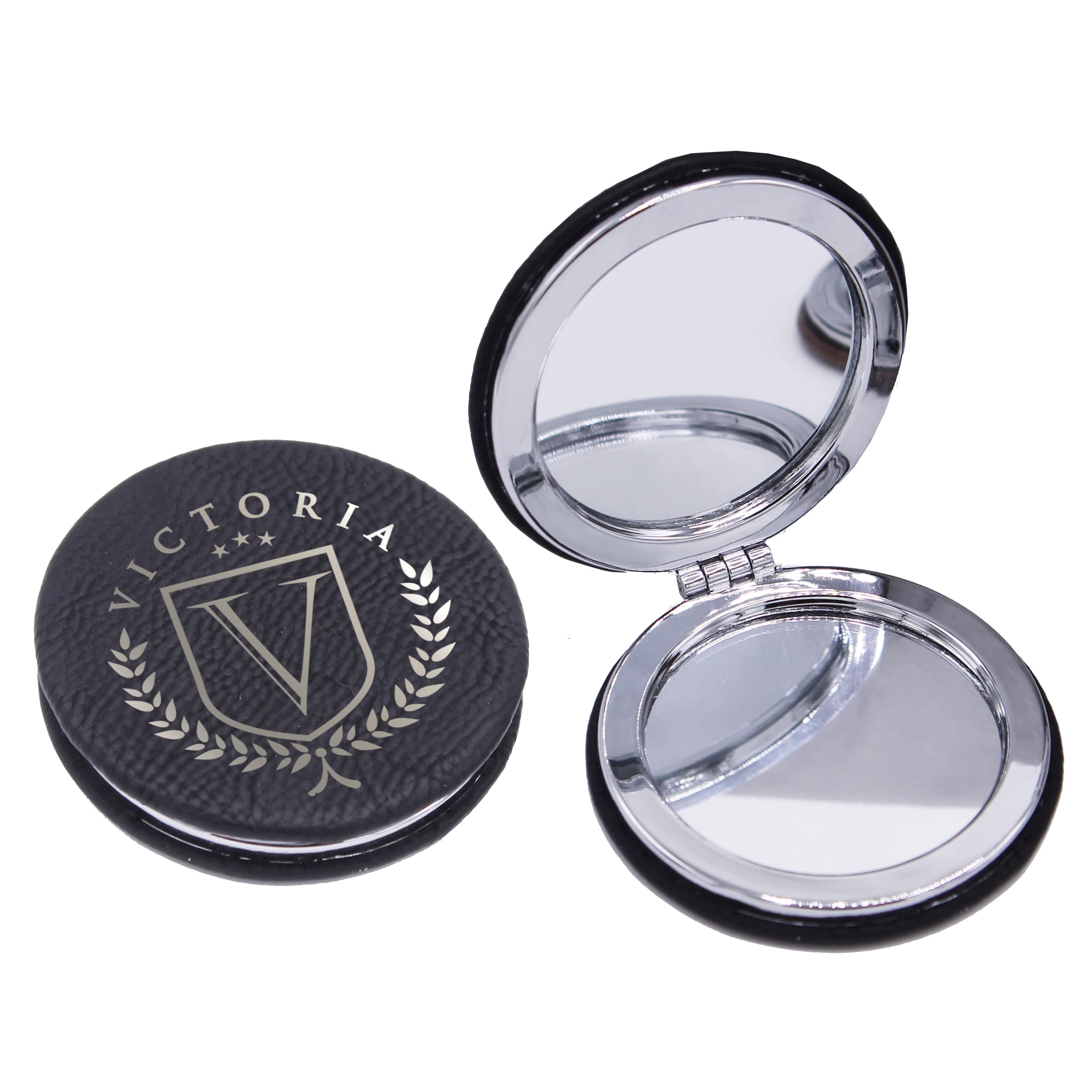 Custom Compact Mirror for Travel & Makeup - Double-Sided Magnification (Black) - Perfect for On-the-Go Touch Ups