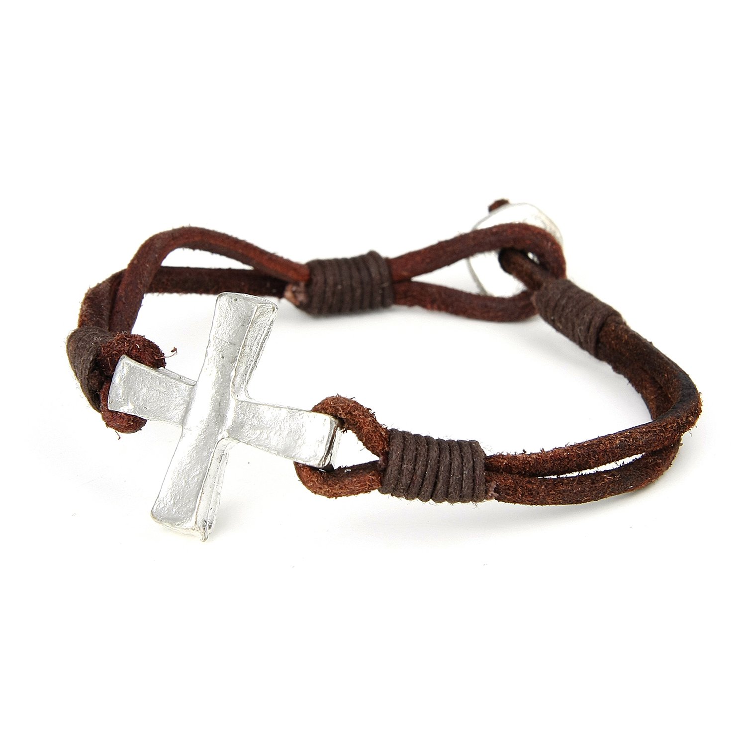 JewelryVolt Genuine Brown Leather Bracelet for Men & Women - Stainless Steel Cross Charm - Unisex Fashion Accessory for Teens & Adults | Perfect for Everyday Wear, Gifts & Religious Occasions