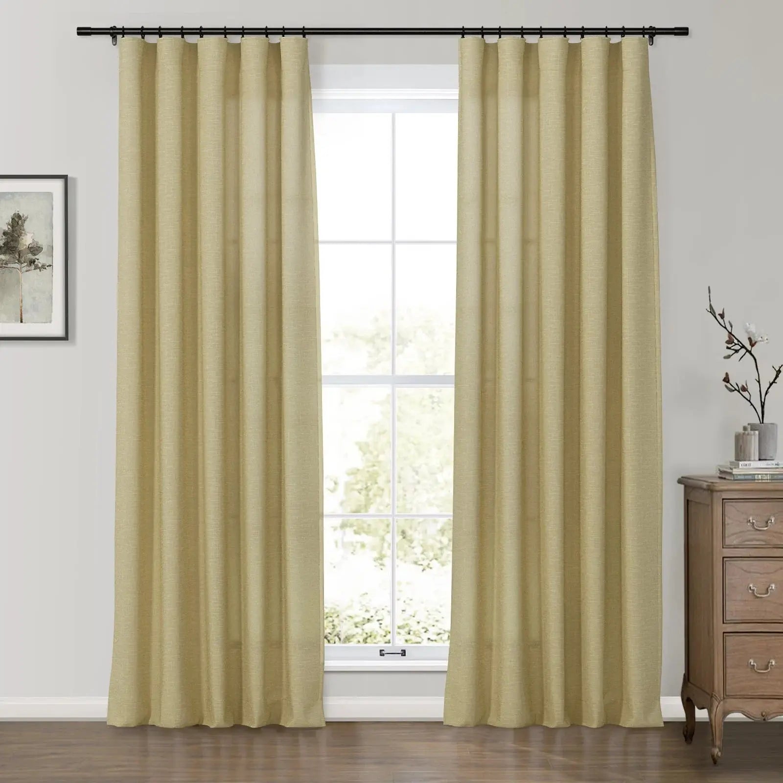 Premium Belgian Linen Flax Curtains - Soft Top Patti - Breathable & Light Filtering for Living Room & Bedroom Windows (Set of 2 Panels)