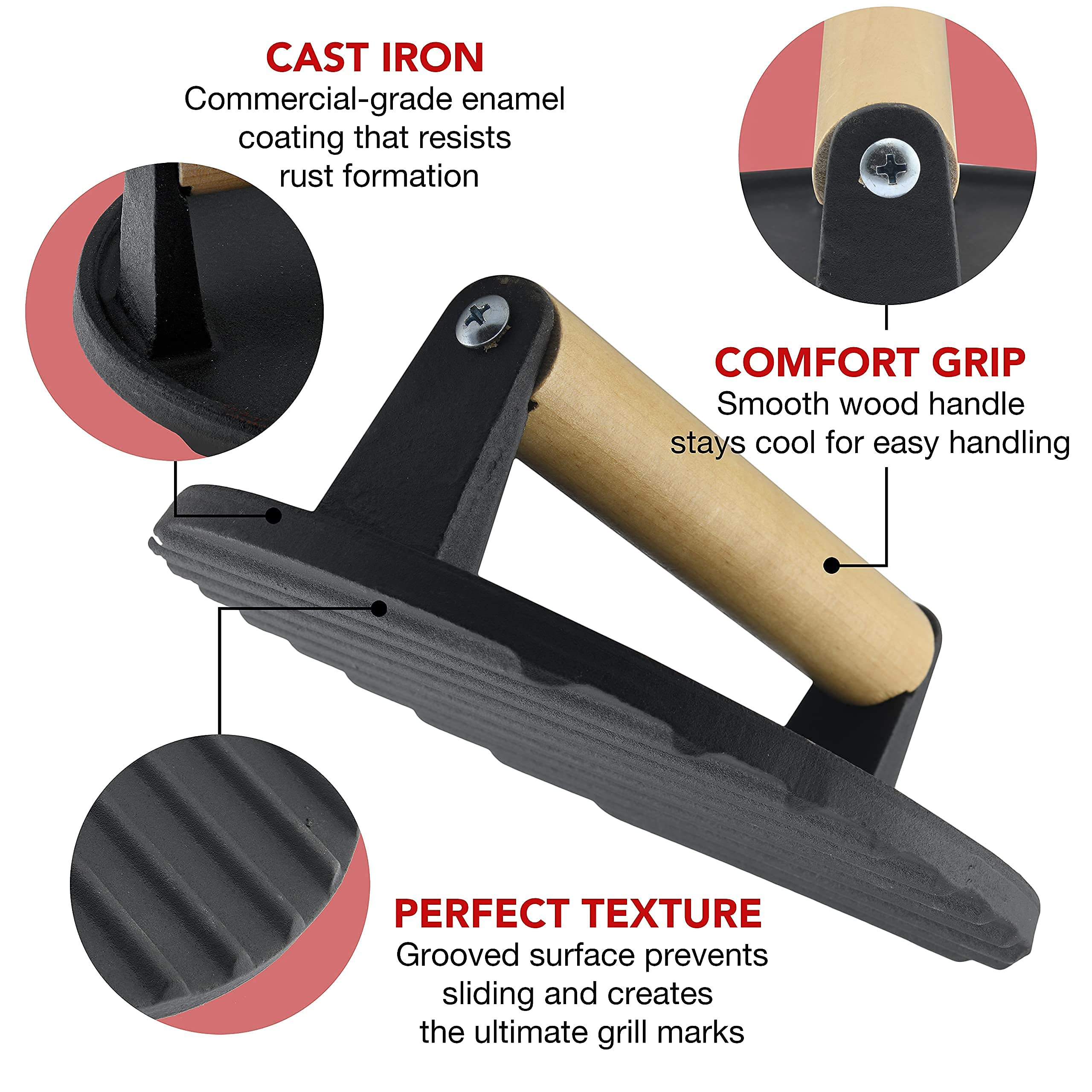 Premium Enameled Cast Iron Bacon Press - 8