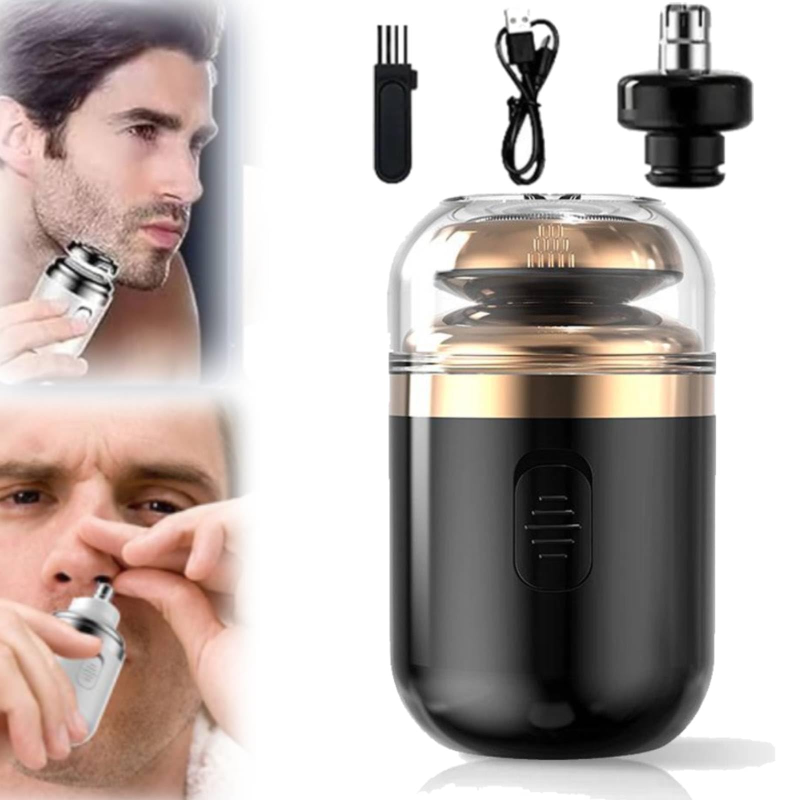Portable Electric Shaver for Men - 2 in 1 Mini Capsule Razor with Nose Hair Trimmer, USB Rechargeable Travel Shaver for Face & Body Grooming - Perfect for Travel, Gym & Daily Use (Black)
