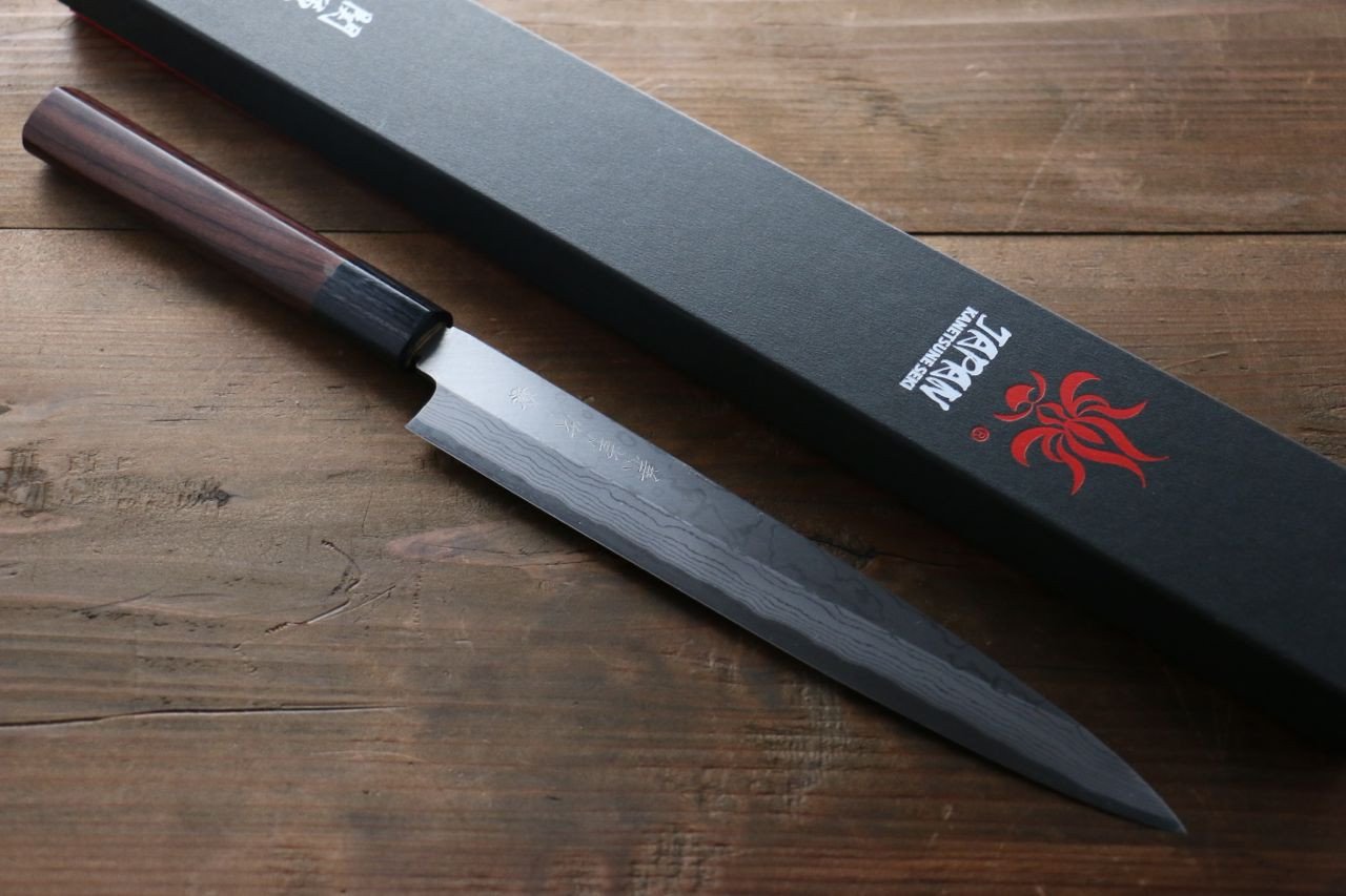 Premium Kanetsune White Steel 11-Layer Damascus Japanese Sushi & Sashimi Knife 240mm - Shitan Handle - Professional Chef's Knife for Slicing Raw Fish, Meat & Vegetables