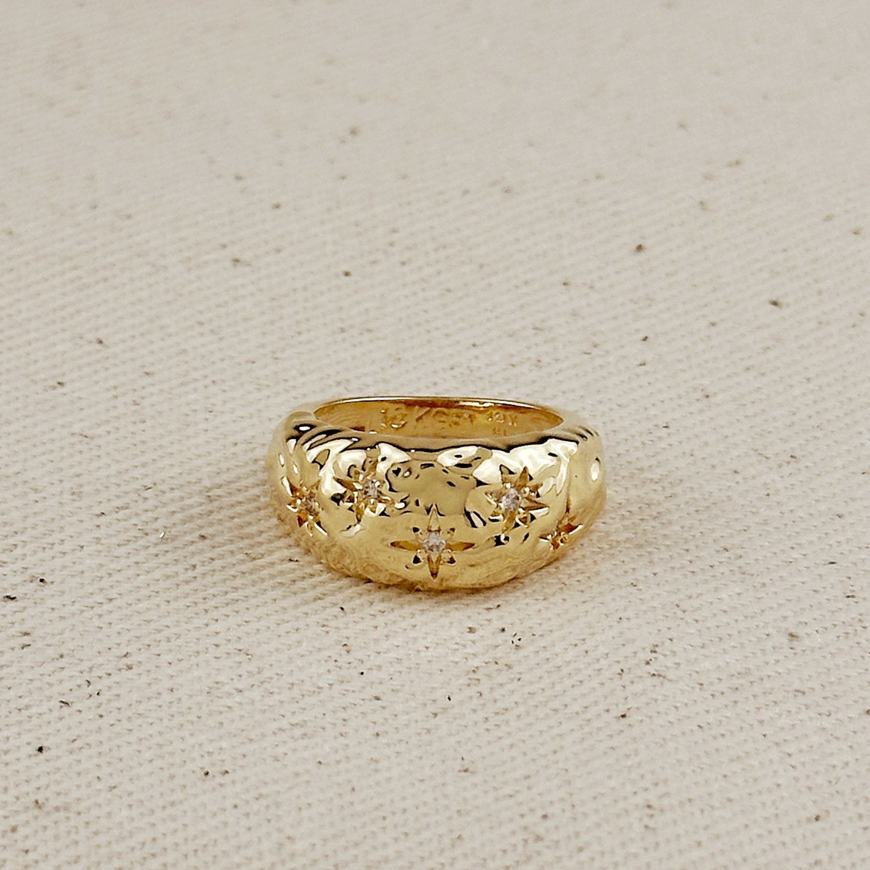 18K Gold Filled Hammered Moon Ring with Cubic Zirconia Stones - Elegant Celestial Jewelry for Women, Perfect for Everyday Wear, Gifts & Special Occasions