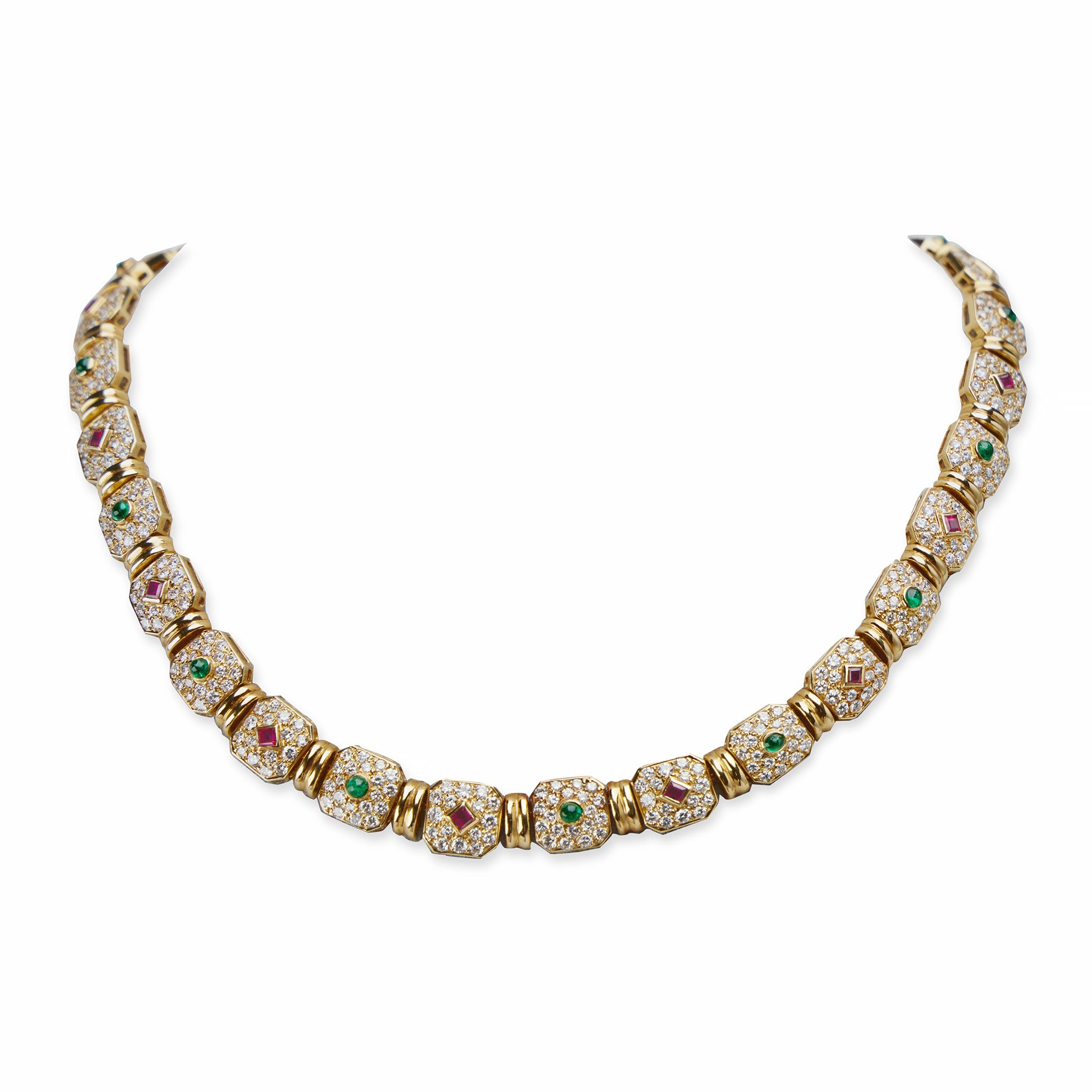 Péry et Fils Paris Diamond Ruby Emerald Necklace - Luxury Jewelry for Women, Elegant Gift for Anniversary, Wedding & Special Occasions