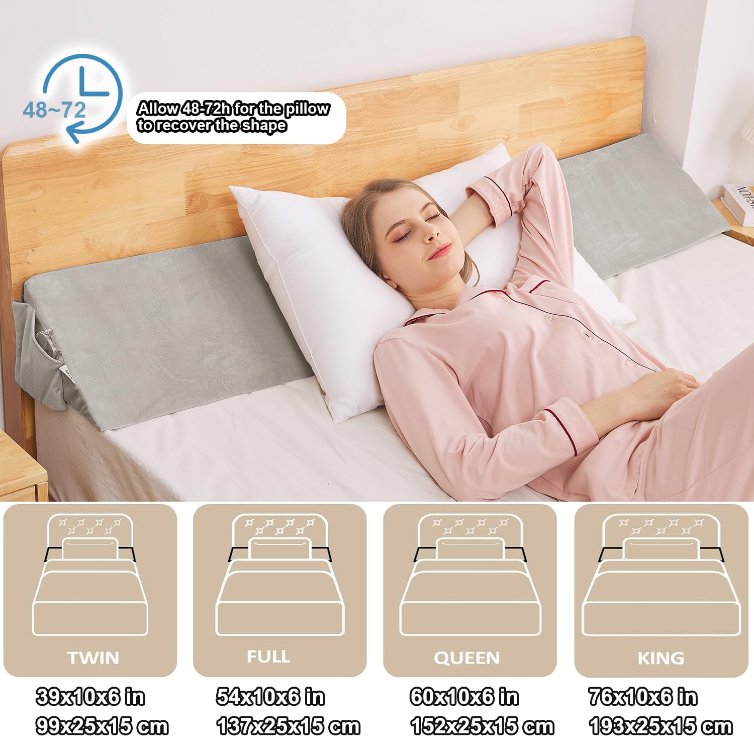 60x10x6 Inch Queen Size Bed Wedge Pillow - Adjustable High-Density Foam Headboard Gap Filler for Mattress Support | Perfect for Sleeping, Reading & Back Pain Relief in Bed