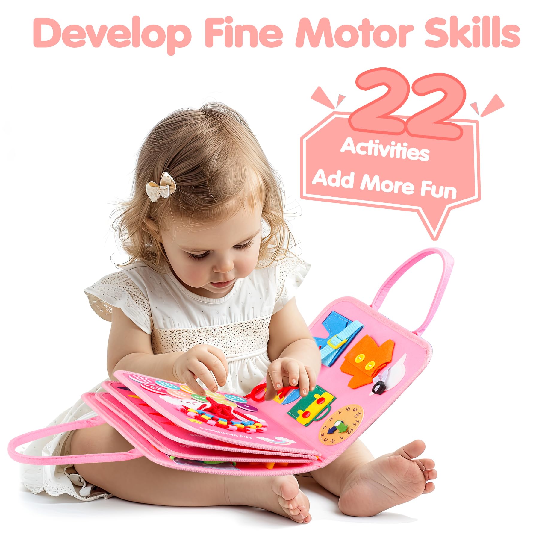 Montessori Busy Board for Toddlers 1-4 Years Old - Educational Sensory Toys for Fine Motor Skills Development - Perfect Travel Activity Toy for Airplane & Car Rides - Ideal Birthday Gift for Girls & Boys Ages 2-4 - Learning Busy Book for Preschool Kids