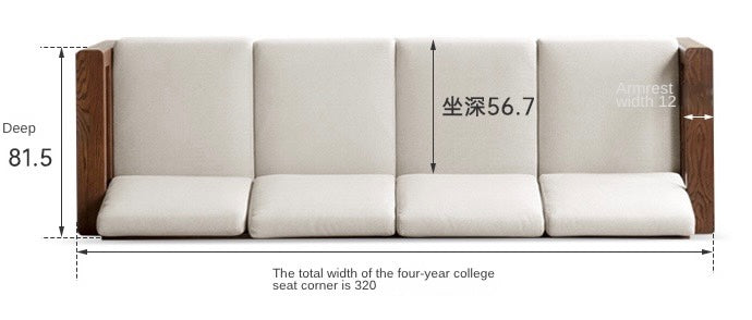Solid Oak Wood Walnut Fabric Sofa - Modern Living Room Furniture for Home & Office Comfort