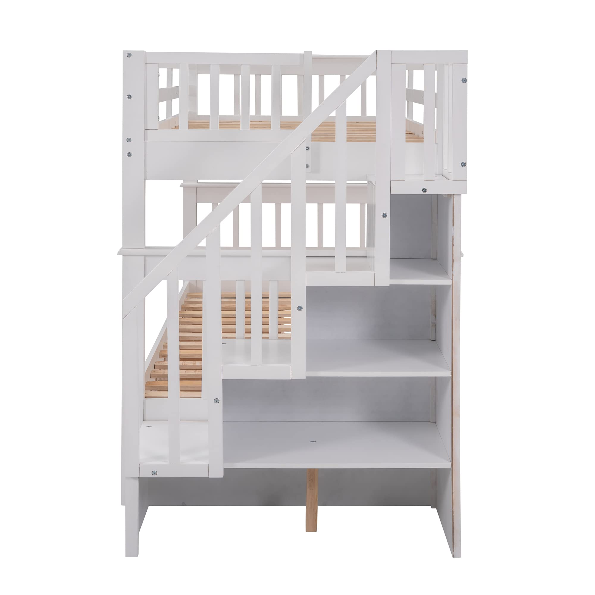 Solid Wood Twin-Over-Twin Bunk Bed with Storage Drawer & Guard Rail | Convertible Space-Saving Bed Frame for Kids, Teens & Adults | Perfect for Bedrooms, Dorm Rooms & Small Spaces | No Box Spring Needed - White