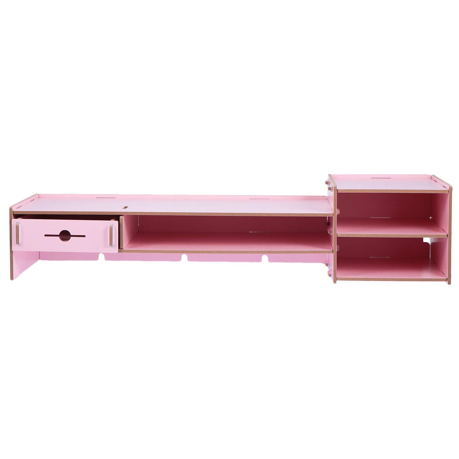 Wooden Monitor Stand with Storage Drawers - Pink, Desk Organizer for PC & Laptop Workspace
