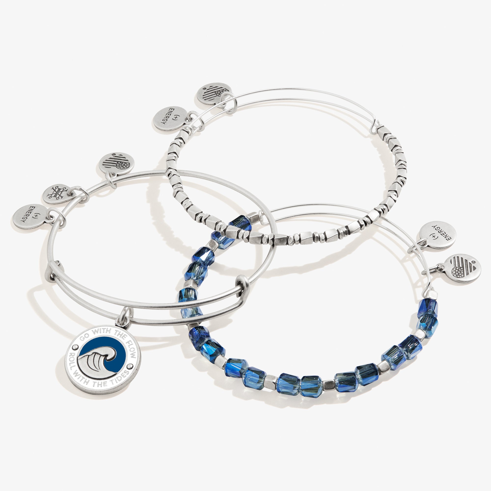 Go With the Flow' Charm & Beaded Bangle Set - 3 Piece Boho Bracelet Collection for Women | Perfect for Yoga, Meditation, and Festival Outfits