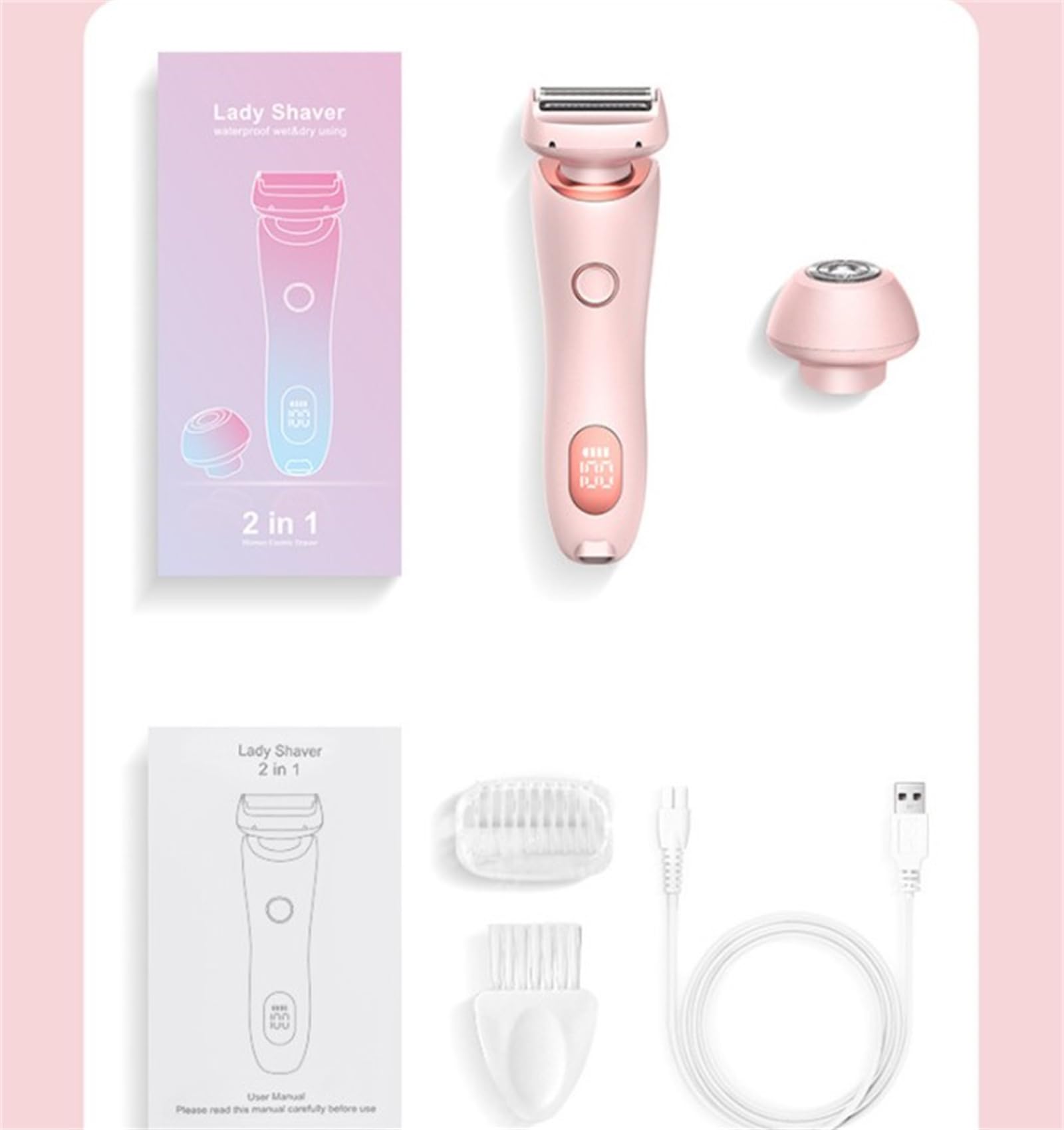 SmoothShave Electric Razor for Women - 2-in-1 Dual Head Hair Removal & Shaving Kit - Waterproof Cordless Lady Shaver for Legs, Bikini & Underarms - Painless Hair Trimmer for Sensitive Skin