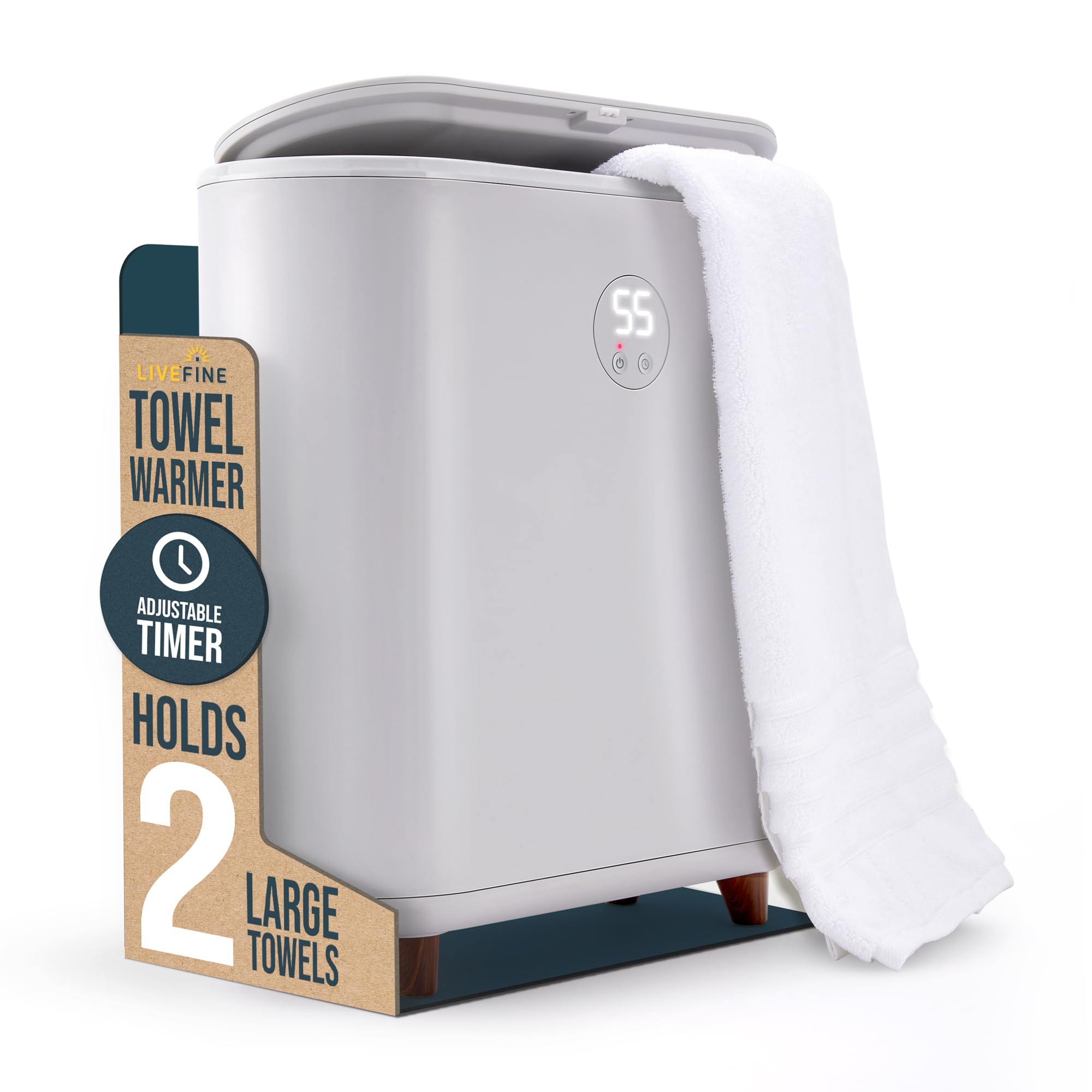 LiveFine Luxury Towel Warmer - Large Bucket Style Heater with LED Display, Adjustable Timer & Auto Shut-Off | Holds Two 40”x70” Oversized Towels | Perfect for Bathrooms, Spas & Hotels - Warm & Cozy Experience