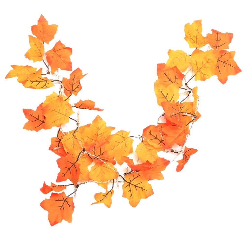 65 Inch Maple Leaf Fairy Lights - 10 LED Autumn Garland Light String for Thanksgiving, Christmas, Halloween - Indoor Outdoor Decor for Home, Party, Wedding, Garden & Patio