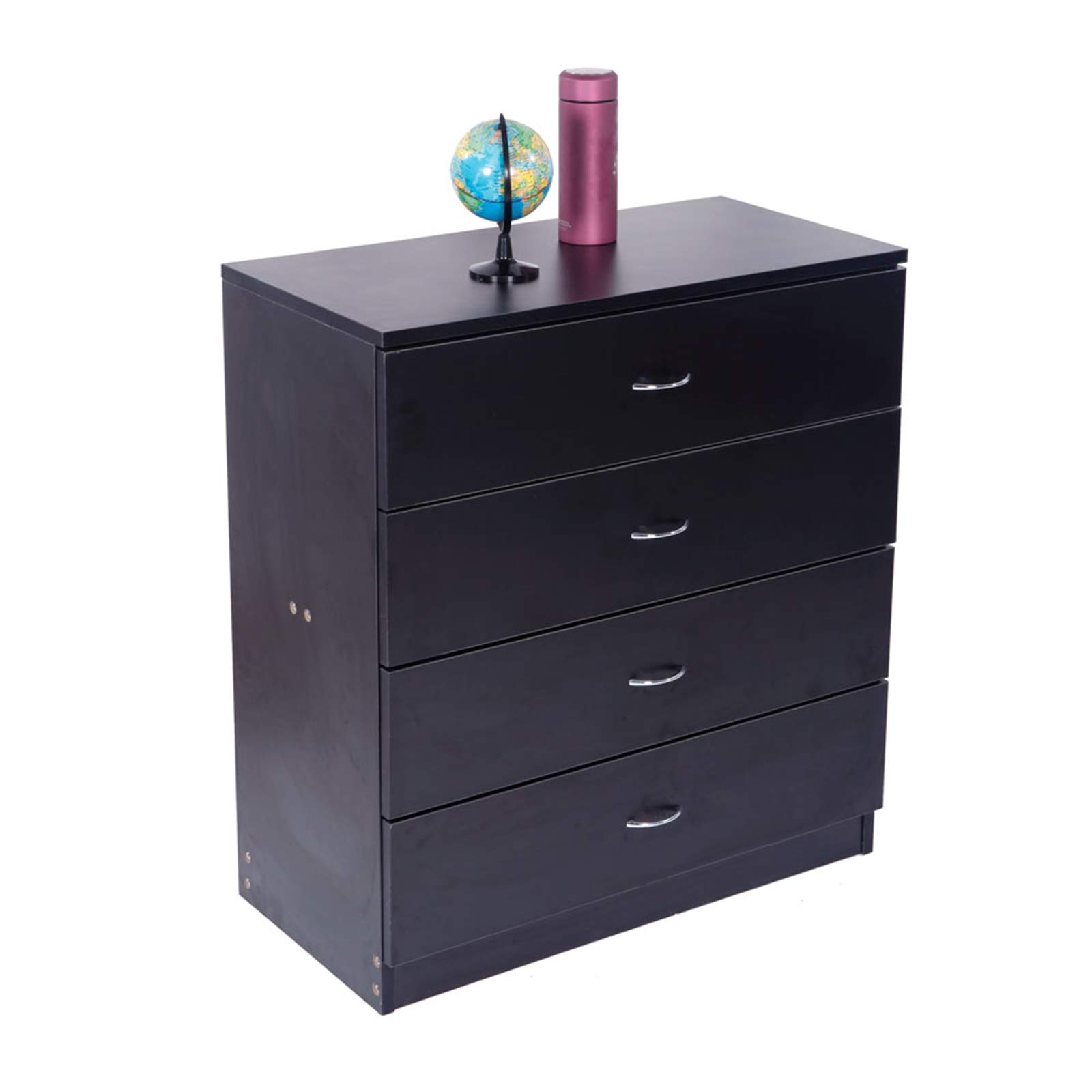 4-Drawer Wooden Dresser Chest - Black Storage Cabinet for Bedroom, Office, Living Room | File Organizer, Nightstand, End Table | Perfect for Home, Entryway, Hallway & Bookroom
