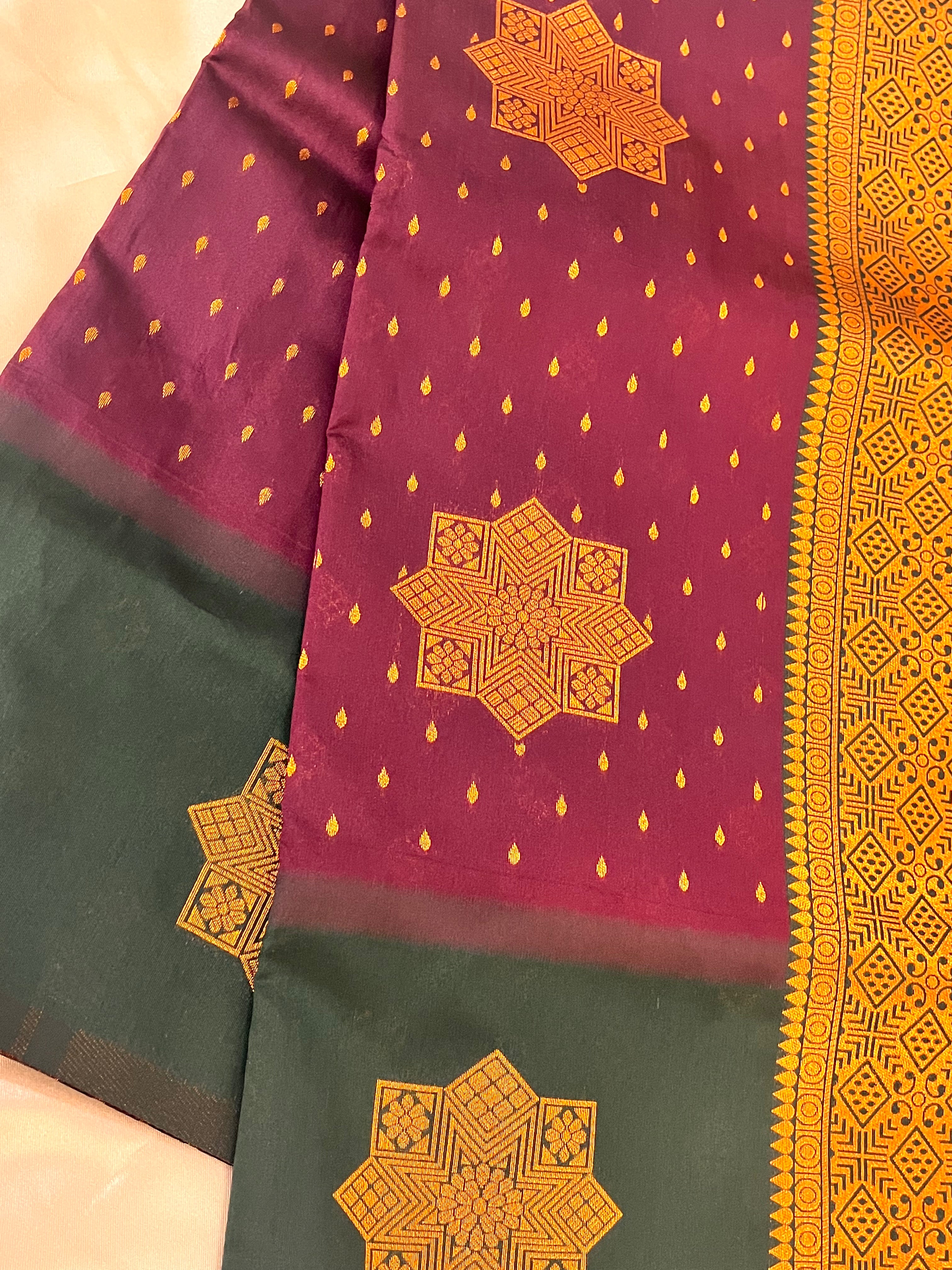 Elegant Purple and Dark Green Soft Silk Saree for Women - Indian Traditional Dress for Weddings, Parties & Festive Occasions