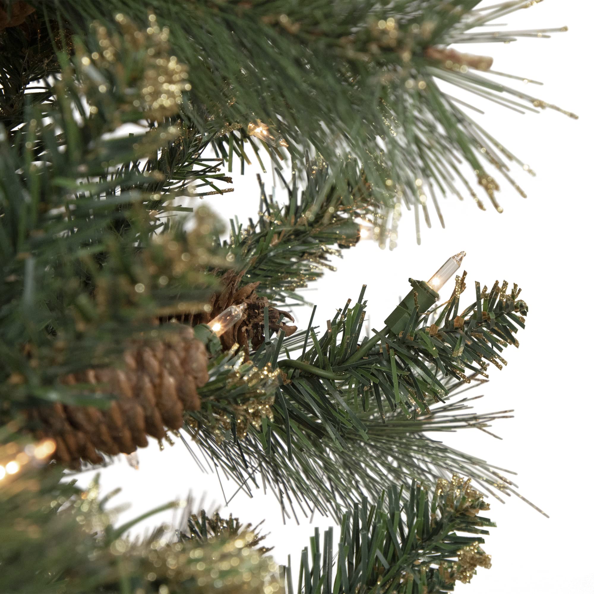 7ft Pre-Lit Yorkshire Pine Pencil Artificial Christmas Tree with Clear Lights - Slim Green Holiday Decor for Small Spaces, Apartments & Office Decorations