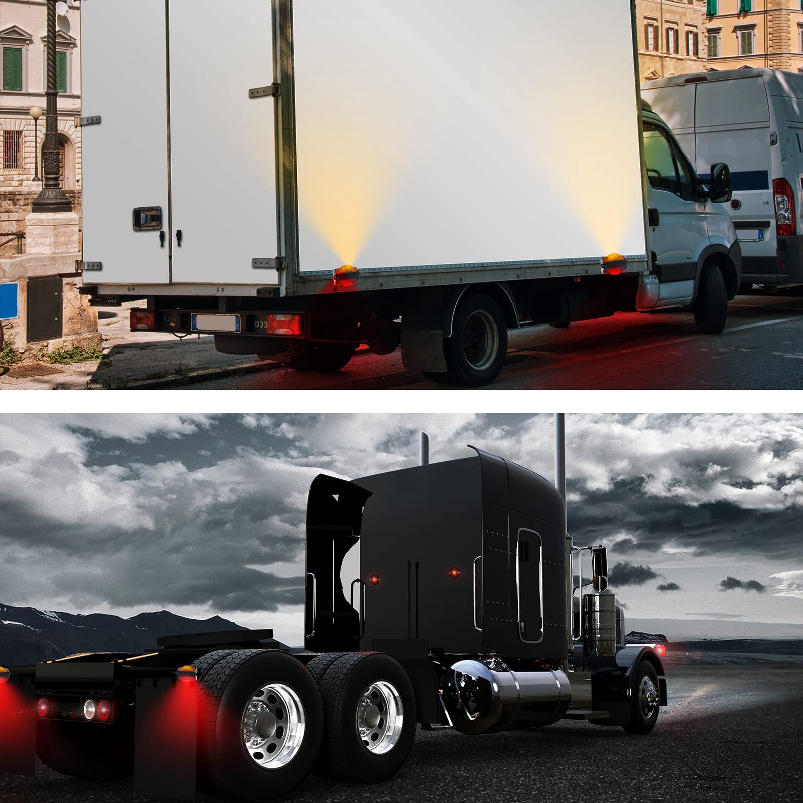 2PCS 14 LED Trailer Lights - Red & Amber Dual Face Truck Clearance Marker Lights with Brake, Stop, Turn Signal Indicators for Trailers, Lorries, Caravans, Vans & Tractors | Waterproof & Durable for Night Driving & Heavy-Duty Use