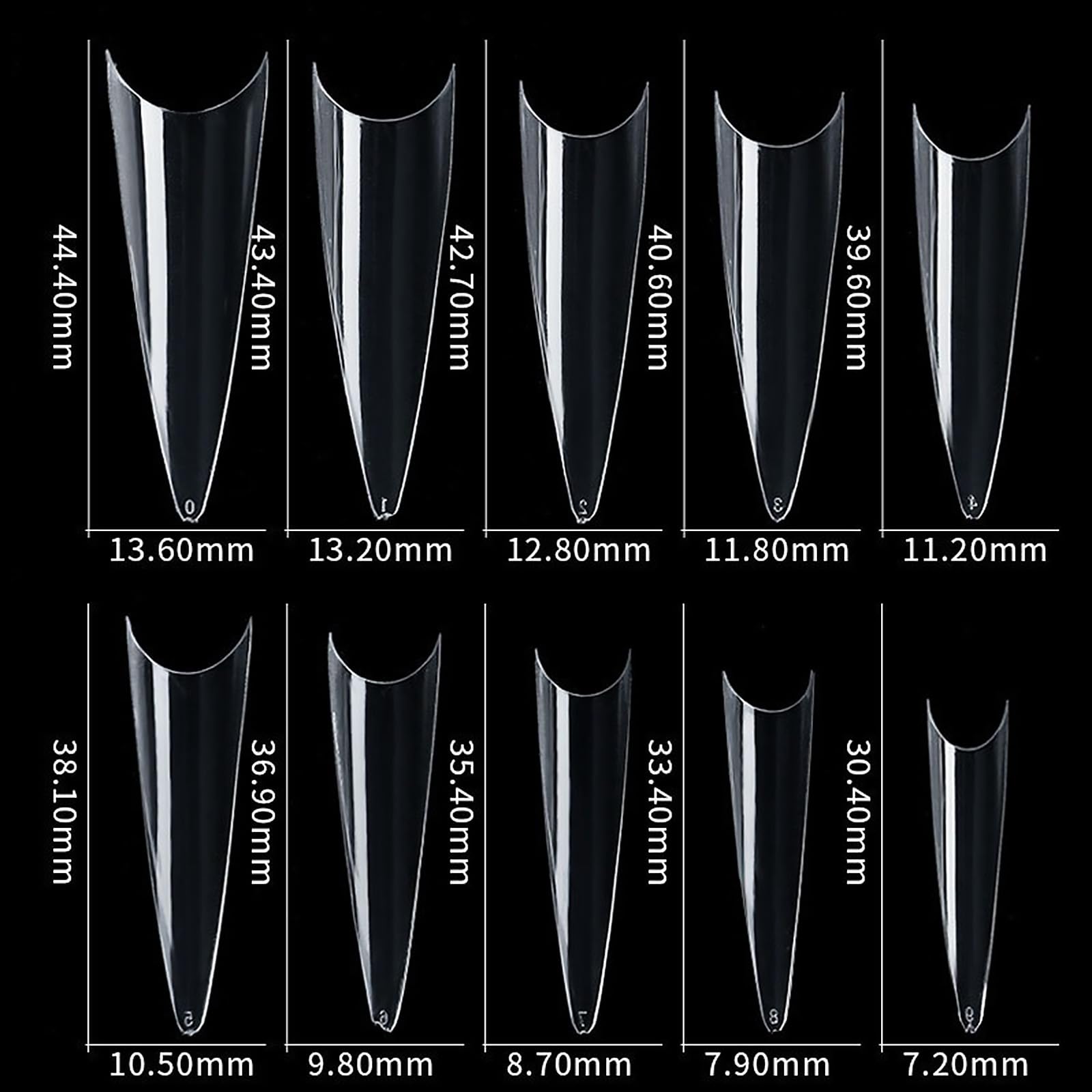 600 Pcs Clear Acrylic Nail Tips - Professional Long Fake Nails for Halloween & DIY Designs - 10 Sizes Almond Shape Artificial Nail Extension Kit - Perfect for Nail Salon & Home Manicure Use
