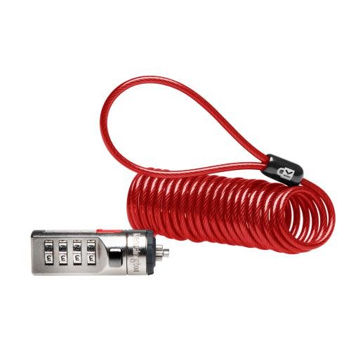 Kensington K64671AM Portable Combination Cable Lock for Laptops, Tablets, Monitors - Secure Your Devices at Office, School or Travel - Red