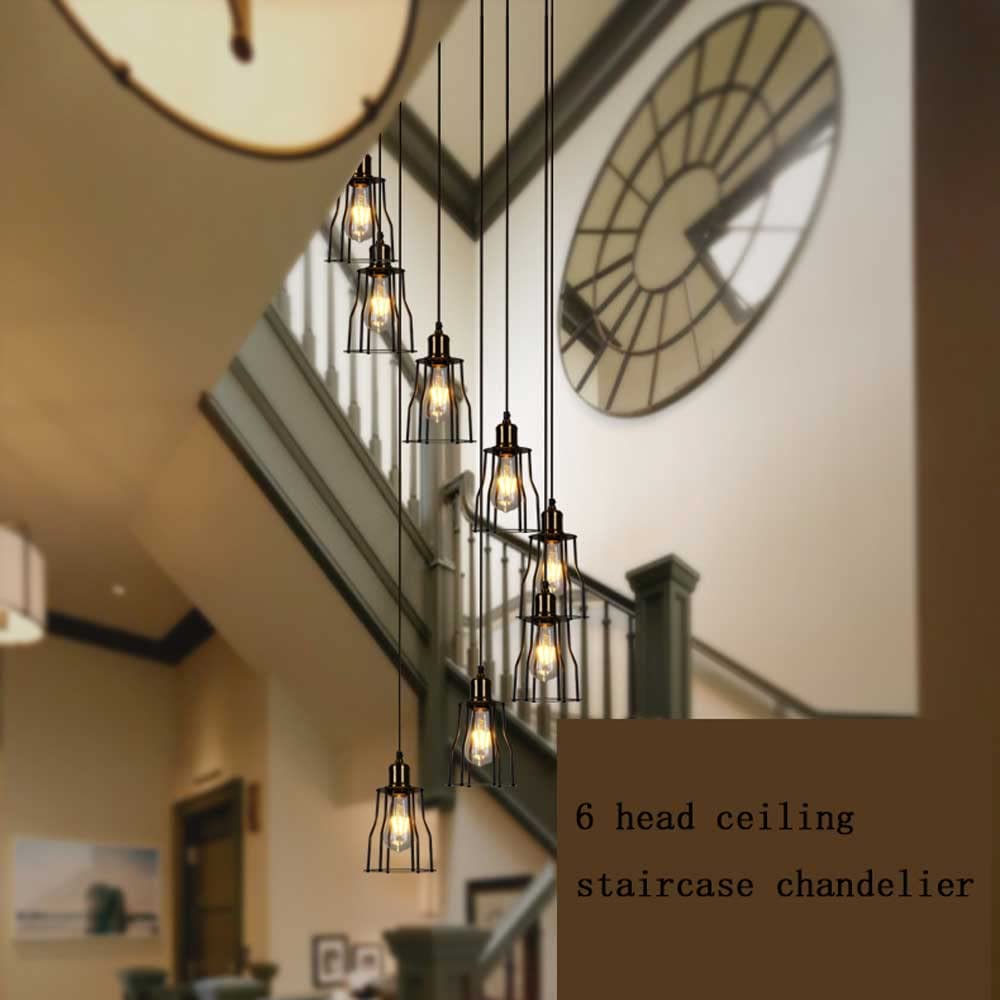 Modern 6-Light Black Glass Chandelier - Elegant Pendant Lighting Fixture for Kitchen Island, Dining Room & Foyer | Clear Glass Long Hanging Light for Contemporary Home Decor