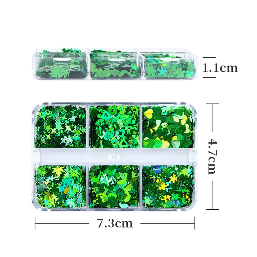 St. Patrick's Day Nail Art Glitters - Green Clover Nail Decals, 3D Holographic Shamrock & Heart Leaf Designs for Acrylic Nails, Manicure Tips & Nail Art Supplies | Perfect for St. Patrick's Day Parties, Nail Salons & DIY Nail Decorations