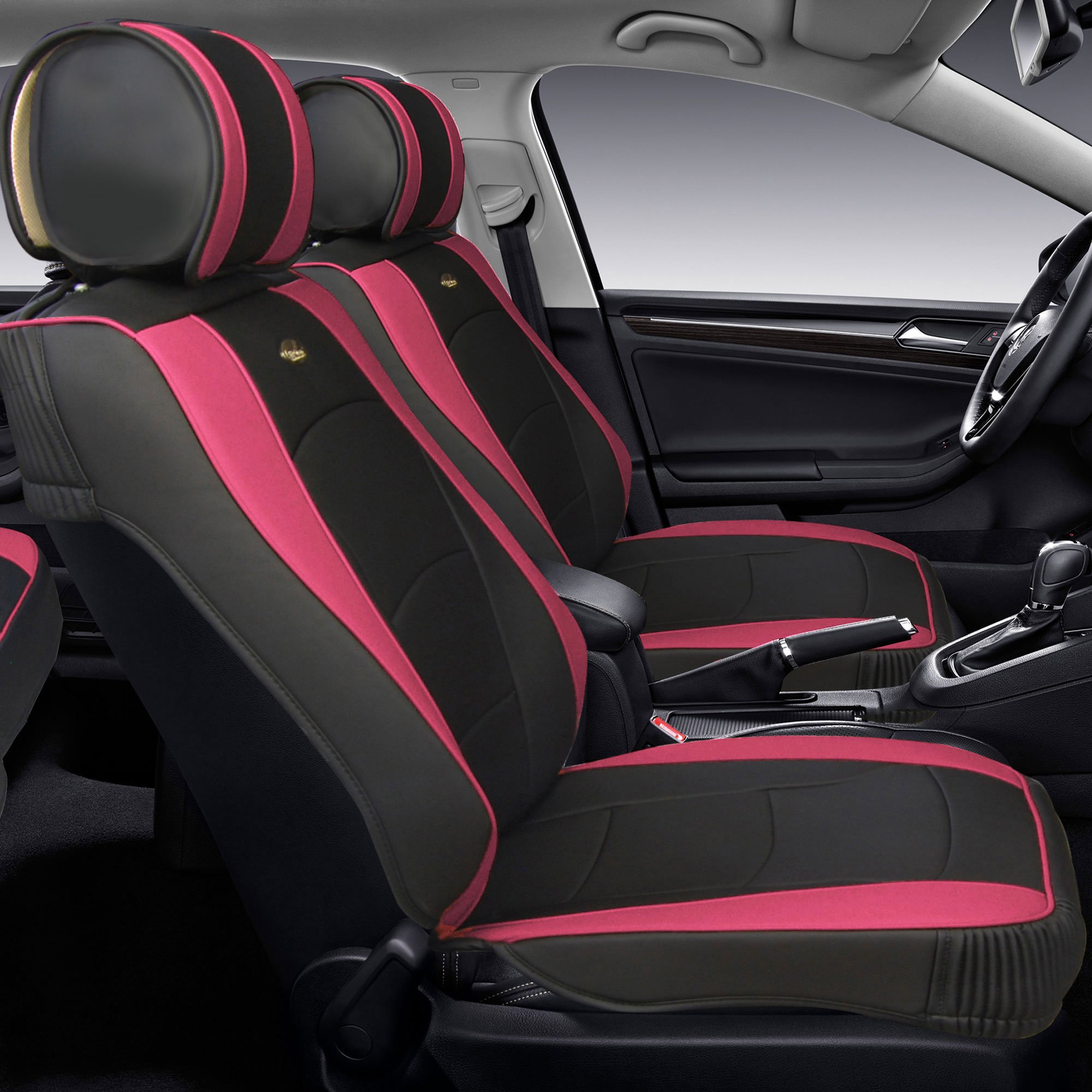 FH Group 2-Pack Faux Leather Car Seat Covers - Universal Fit Waterproof Seat Protectors for Cars, Trucks & SUVs | Comfortable & Durable Front Seat Cushions in Pink | Perfect for Road Trips, Commuting & Pet Protection