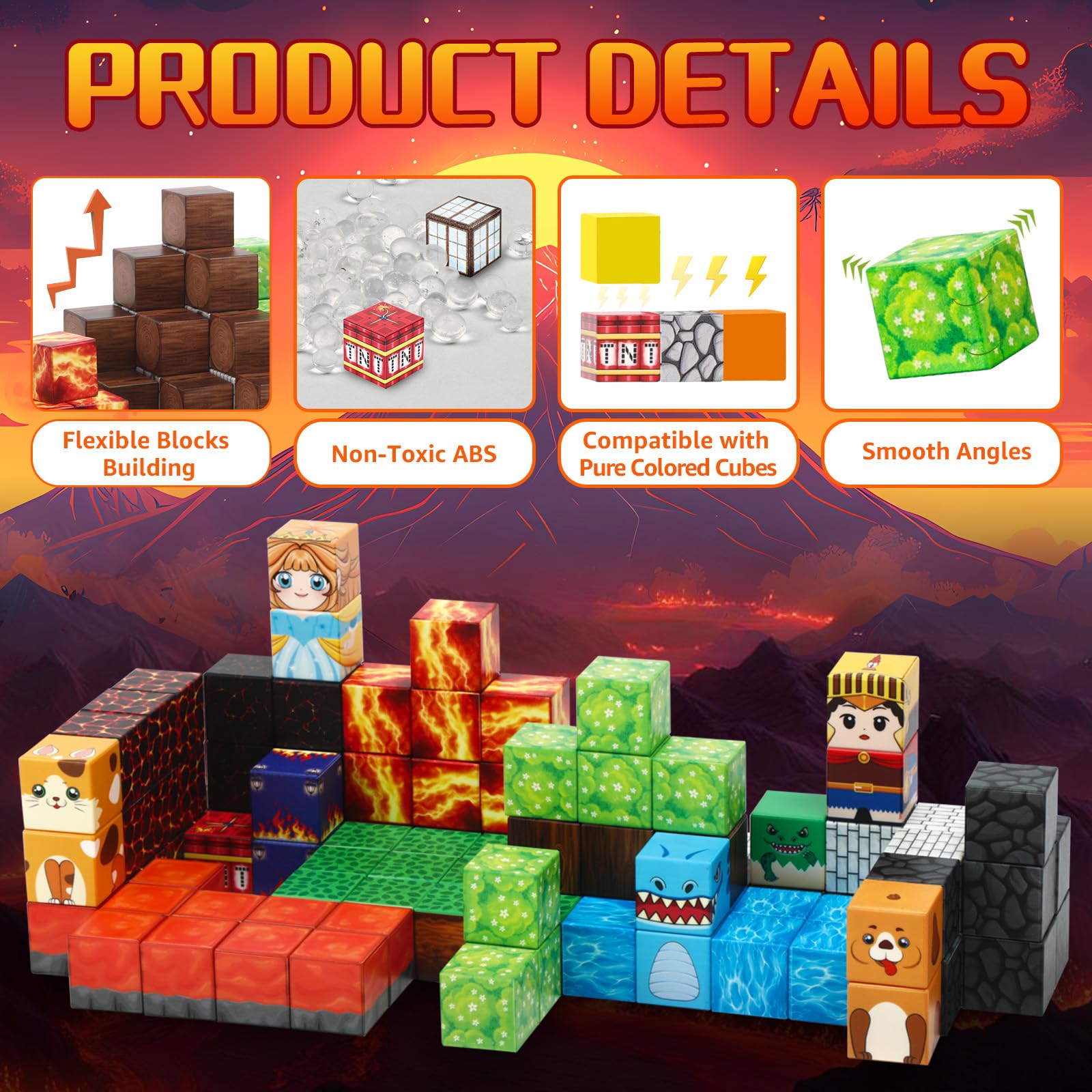 Dinosaur Magnetic Building Blocks - STEM Educational Toys for Kids Ages 3-8 | Montessori Sensory Learning Toys with Volcano Playset | Perfect Gift for Boys & Girls | Creative Play for Home & Classroom Activities